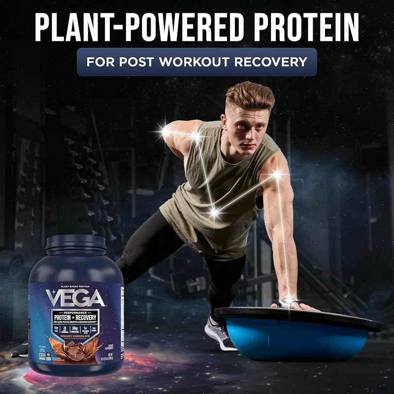 Vega Protein + Recovery, Chocolate – 30g Vegan Protein, Dairy & Gluten Free, Probiotics, NSF Certified, 4.4 lbs (45 Servings) image 2
