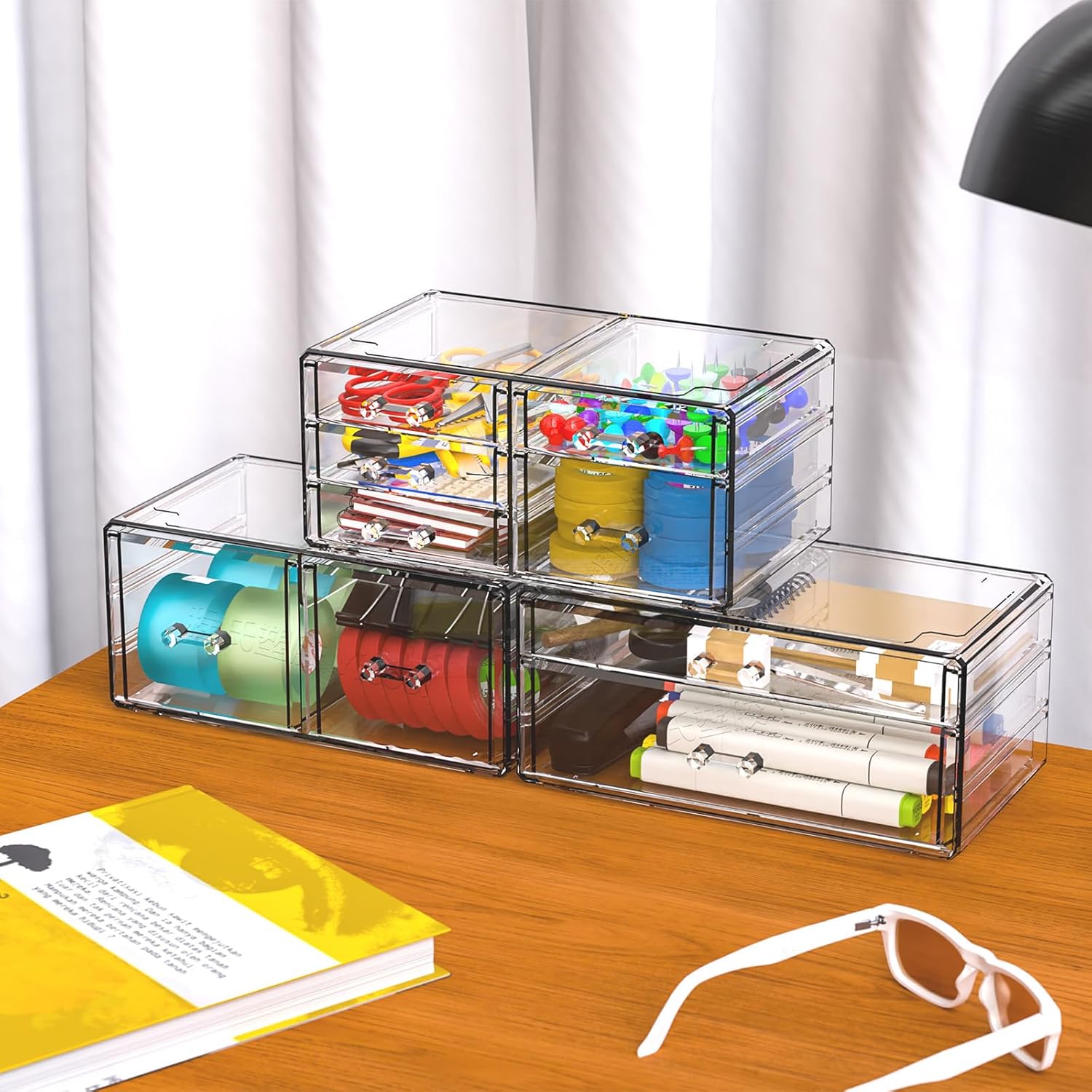 Cq acrylic Clear Stackable Storage Drawers,Plastic Makeup Organizer and Bathroom Storage Bins WIth 9 Drawers For Make up,Medicine,Craft,Pen,Beauty and Office Supply Organizer - Image 6