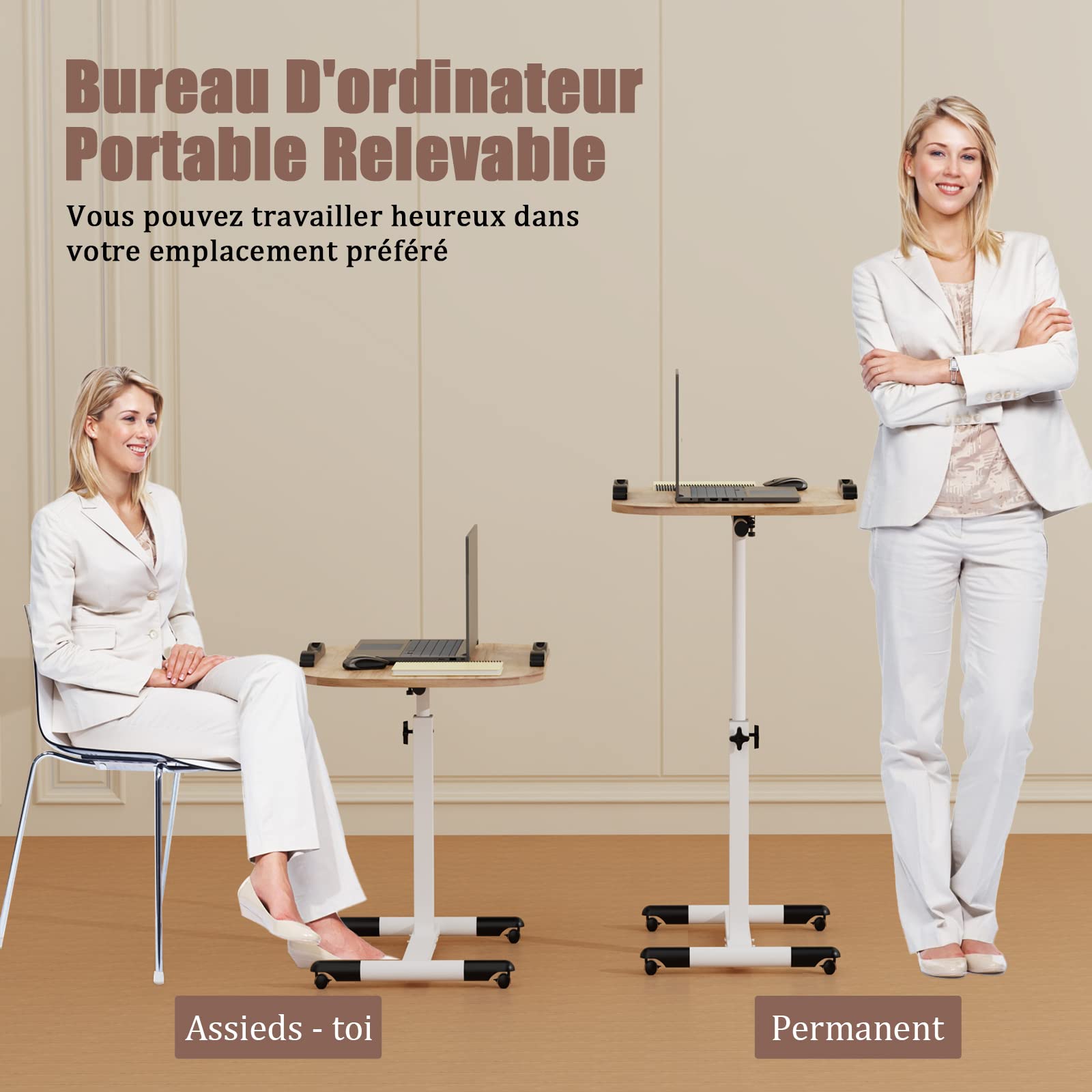 Table de Lit Roulette, 60 x 40 cm, Tablette Médicale Réglable Table d'Appoint de Lit à roulettes, Hauteur Réglable 61-95CM, Bureau Pliable, 360° Bureau D'ordinateur Levage Rotatif