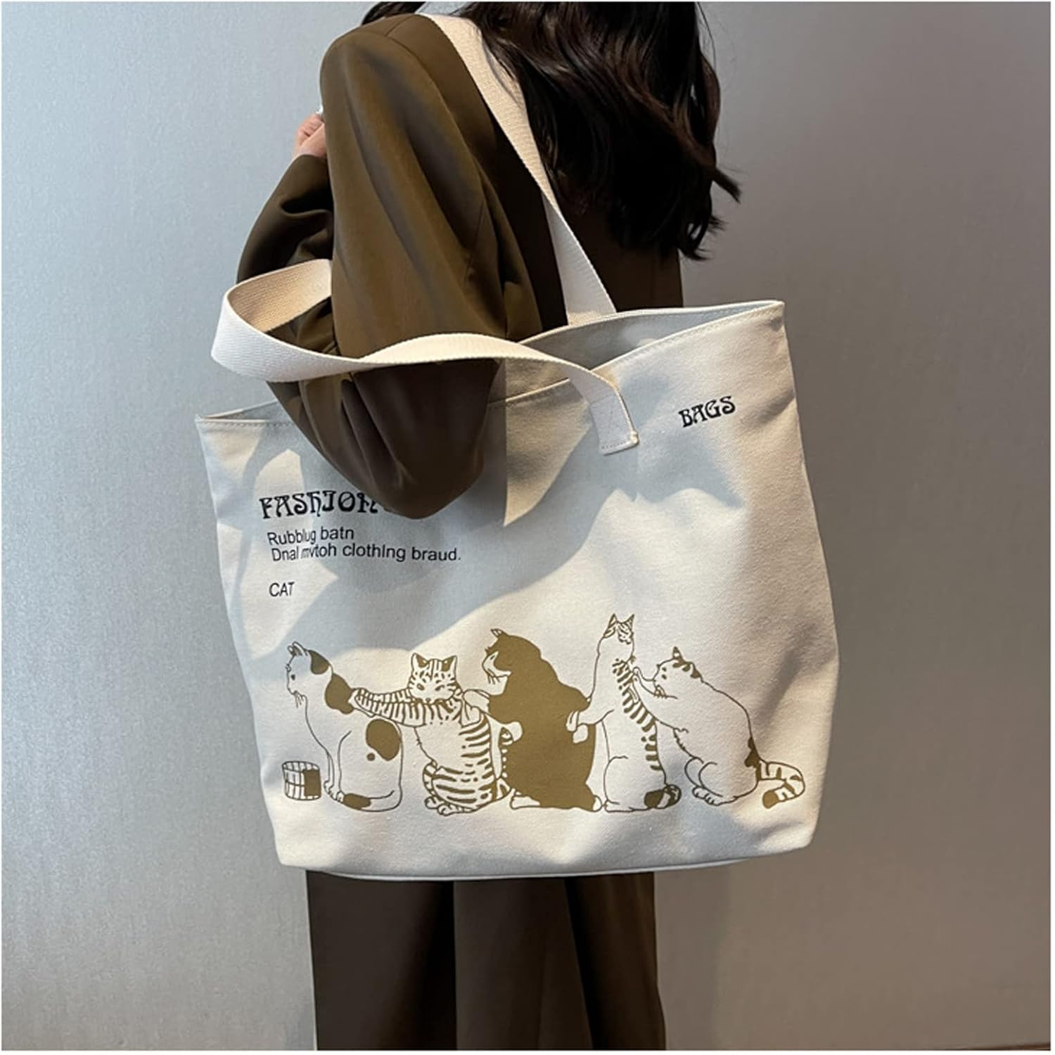 Women's Canvas Shoulder Bag Large Capacity Leisure Commuter Tote Bag Cartoon Animation Shopping Beach Bag