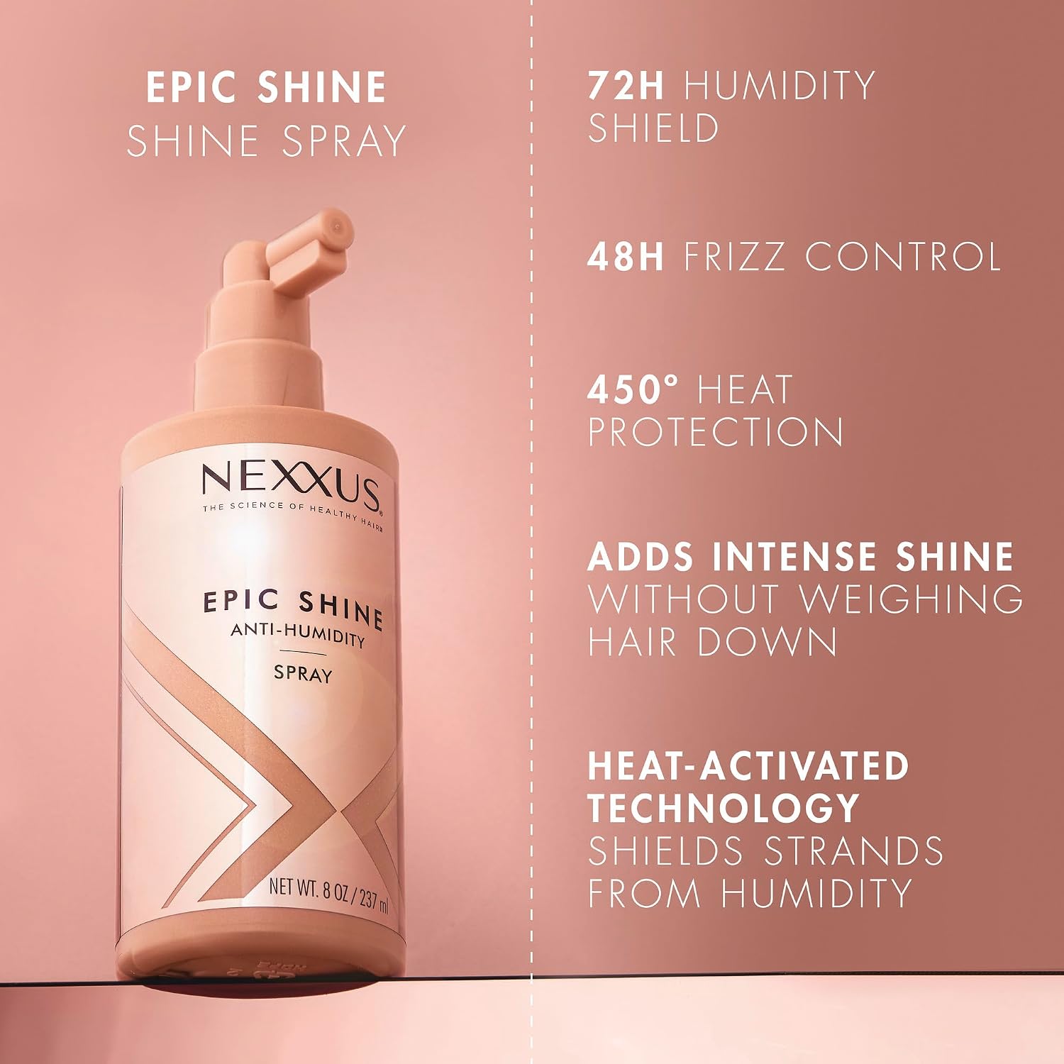 Nexxus Medium-Hold Hairspray for Volume 10 oz & Epic Shine Anti-Humidity Spray Heat Protection 8 oz