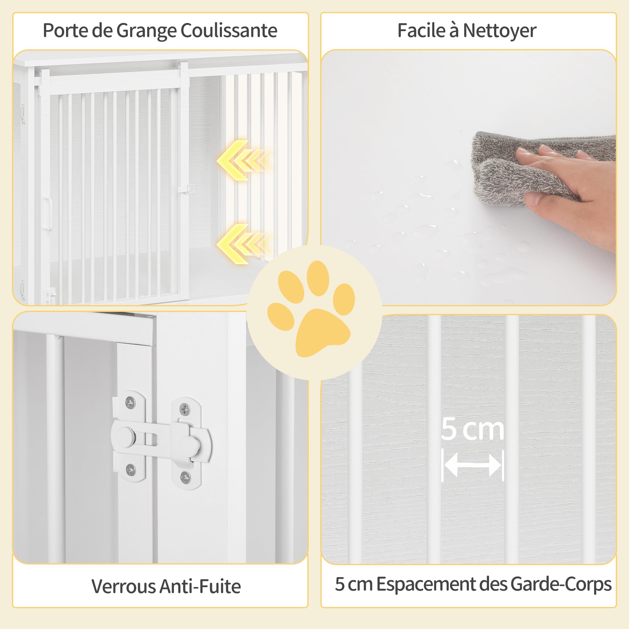 Hzuaneri Cage pour Chiens 81cm, Table d'Appoint, Niche Moderne, 2 Portes, 81 x 55 x 67,5 cm, Blanc