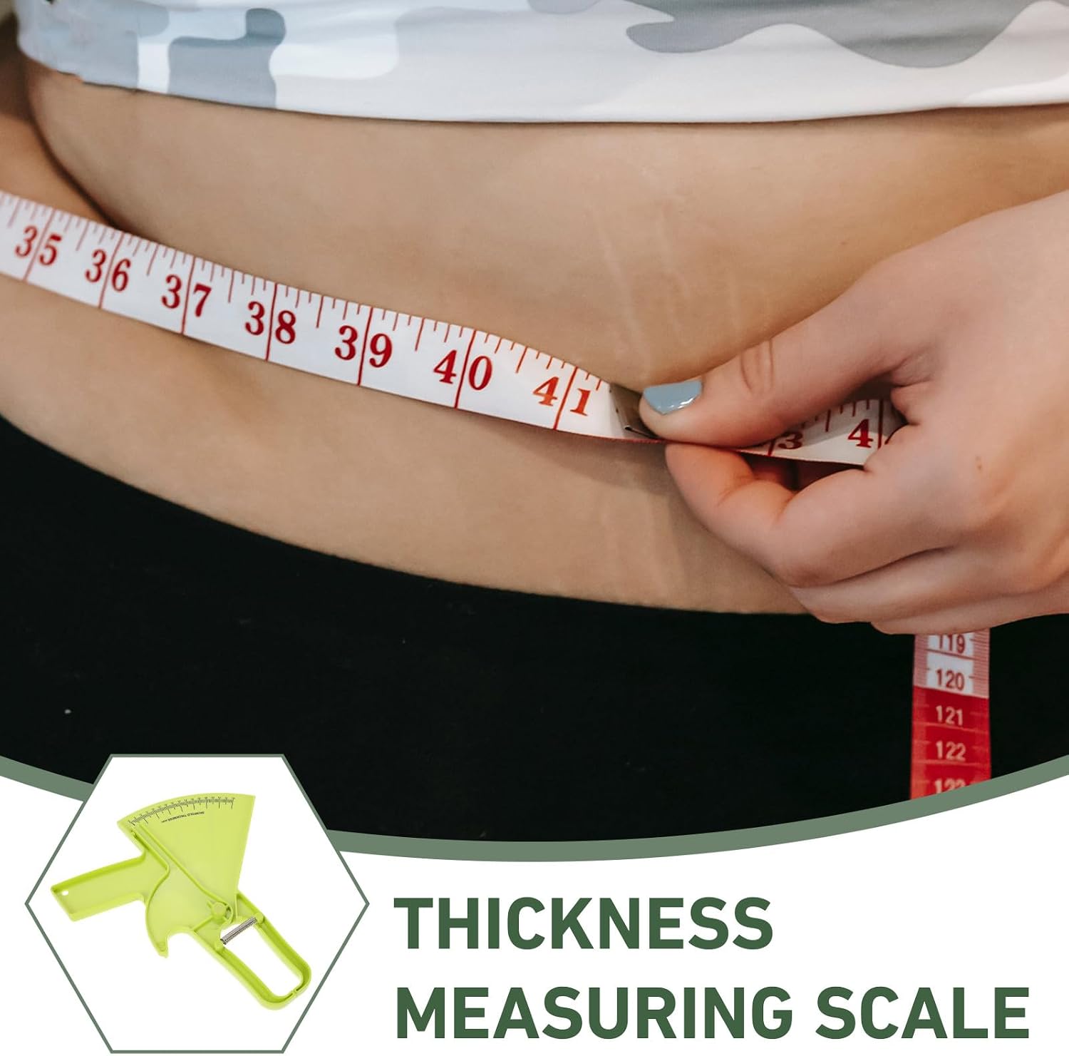 Body Fat Caliper Skinfold Thickness Caliper Accurate Body Fat Measuring Tool for Men and Women Fitness Monitoring Green