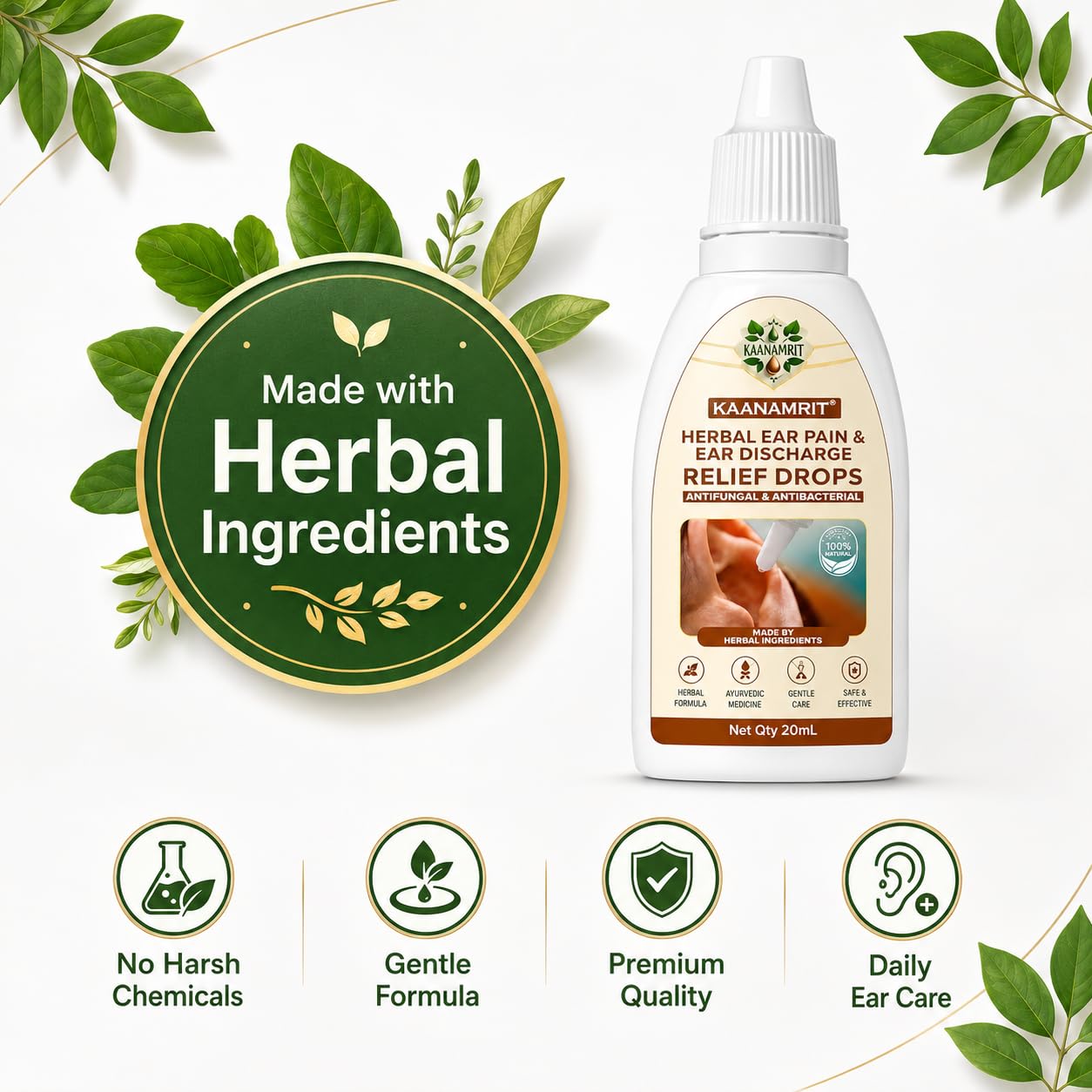 Herbal Ear Drops for Ear Pain & Ear Discharge Care | Ayurvedic Ear Care Oil with Neem, Tulsi, Haldi, Ajwain & Kapoor | Natural Herbal Formula | Daily Ear Hygiene Support | 20 ml — Amazon image 7