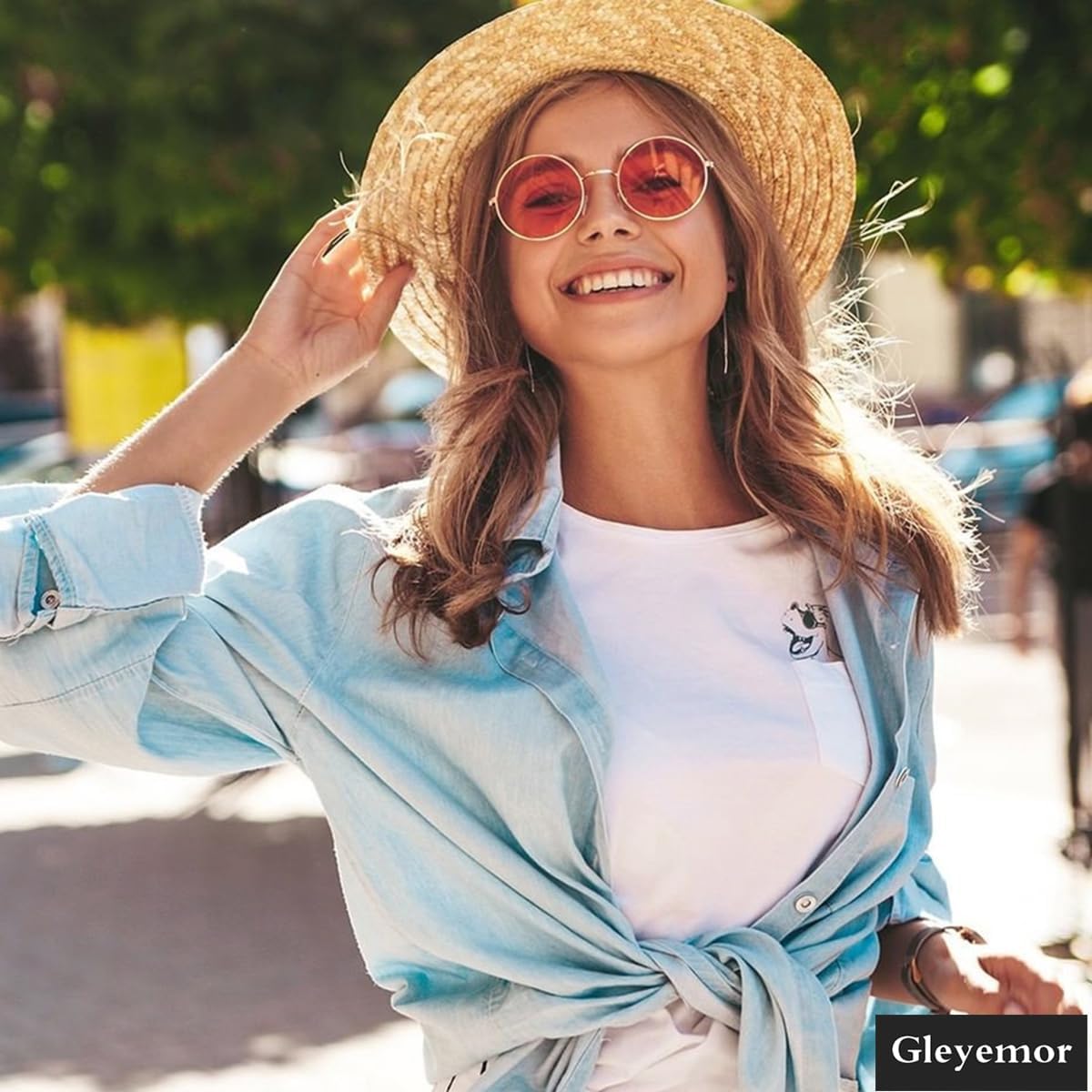 Gleyemor Polarized Round Sunglasses for Men Women Hippie Small Circle Glasses Red Yellow Lenses - Image 4