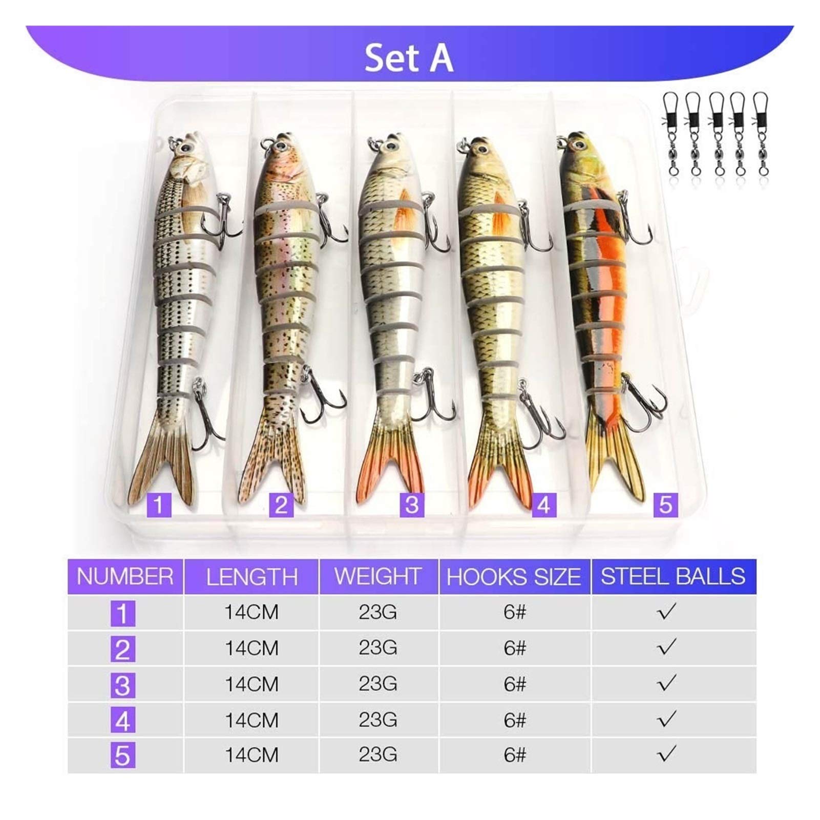 3/5 sztuk 14cm 23g Tonące woblery zestaw przynęt wędkarskich 8 segmentów Crankbait twardy zestaw sztucznych przynęt przynęta pływacka przynęta wędkarska
