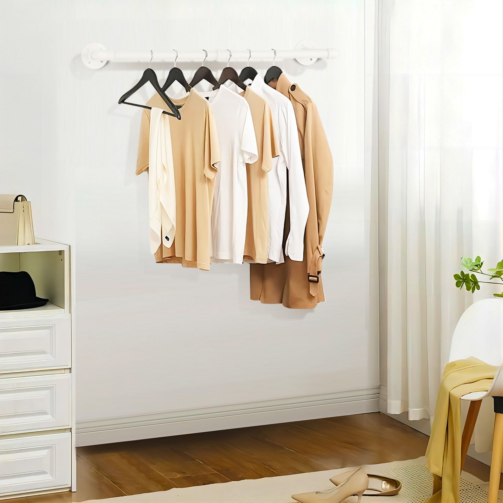 Yawinhe Industrial Pipe Clothes Rack, 80cm Wall Mounted Clothes Rail - Image 3