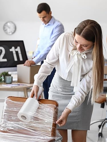 Miniatura 5 de JARLINK Paquete de 4 películas elásticas, 5 pulgadas, 1000 pies, mini resistencia industrial hasta un 500% de envoltura retráctil elástica con asas,