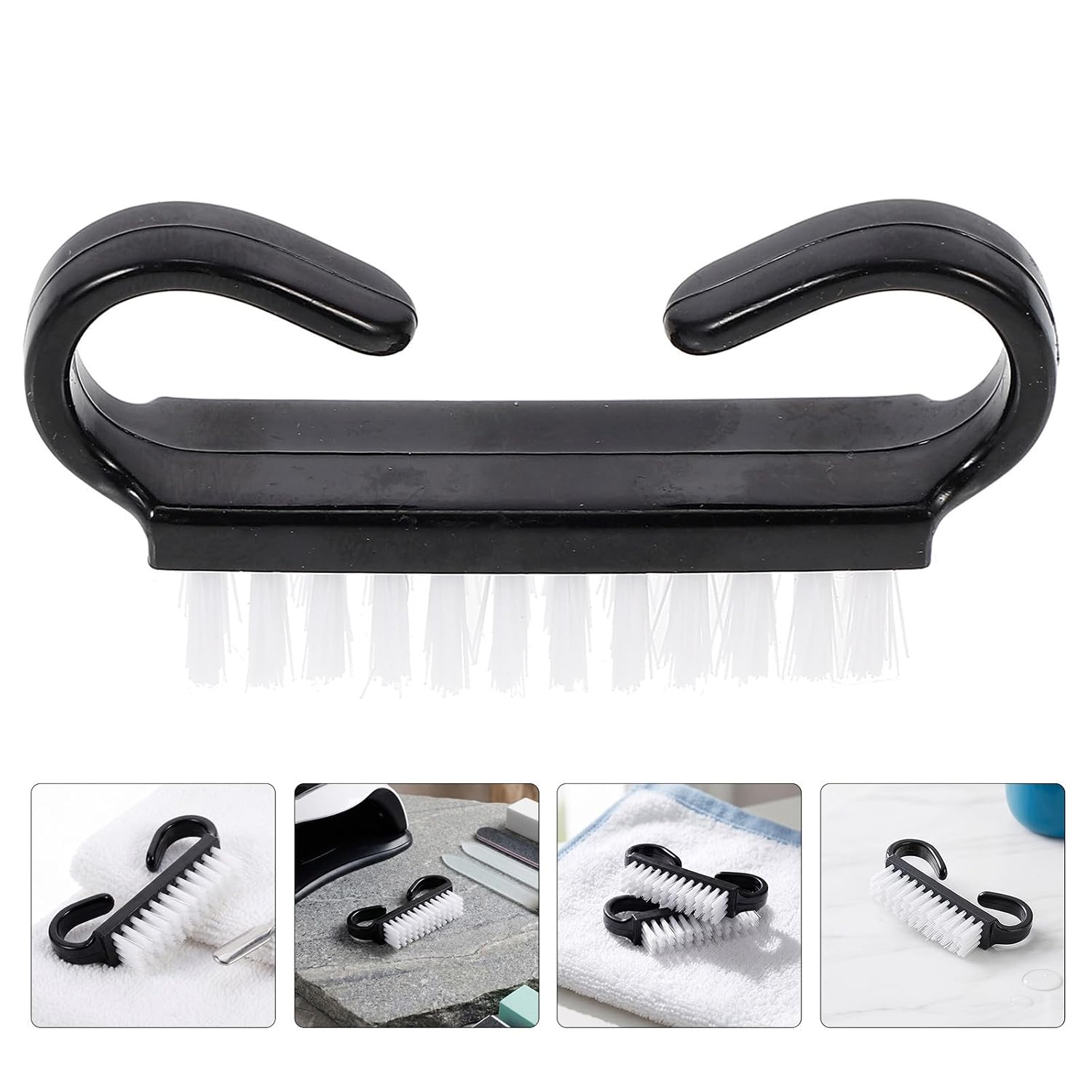 24pcs Nail Cleaning Brushes with Ergonomic Handle Grip, Lightweight Curved Nail Scrub Brush for Fingernail Cleaning, Solid Black Abs and Pp Material, for Salon and Home Use