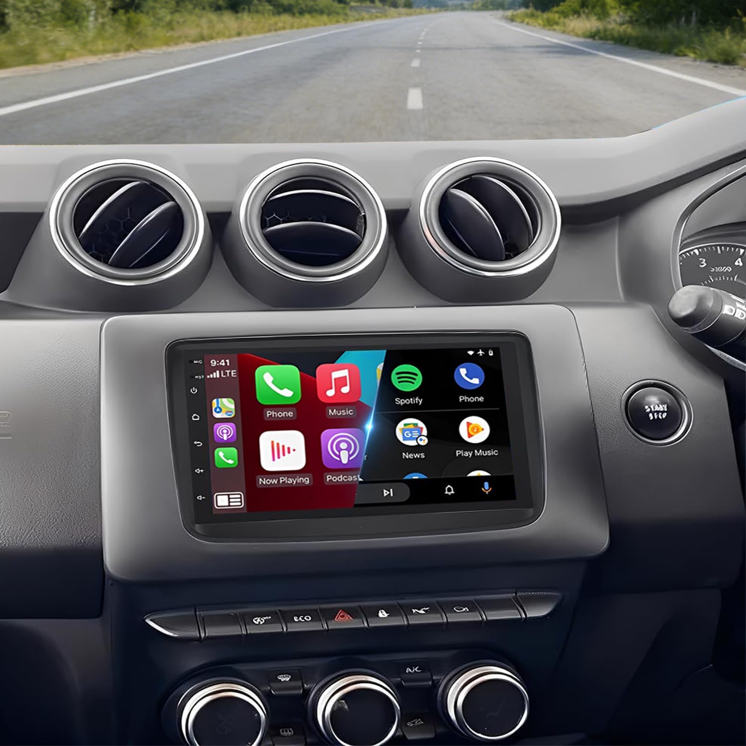 – 4+64G Car Stereo Radio for Dacia Duster 2018-2021, with Wireless CarPlay & Android 14 Auto, 7" HD Touch Carplay Screen for Car, with Bluetooth WiFi GPS FM/RDS SWC Mirror Link Backup Camera Mic