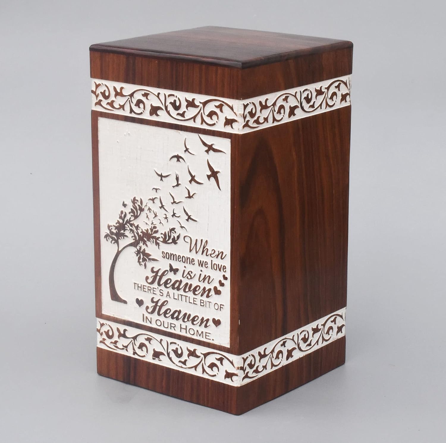 Handmade Rosewood Urns for Human Ashes - Wooden Urns for Adult Ashes - Cremation Urns for Male/Female Ashes - Decorative Burial Urn Box - Funeral Urns for Loved Ones(Wing - White, Adult 250cu/in)