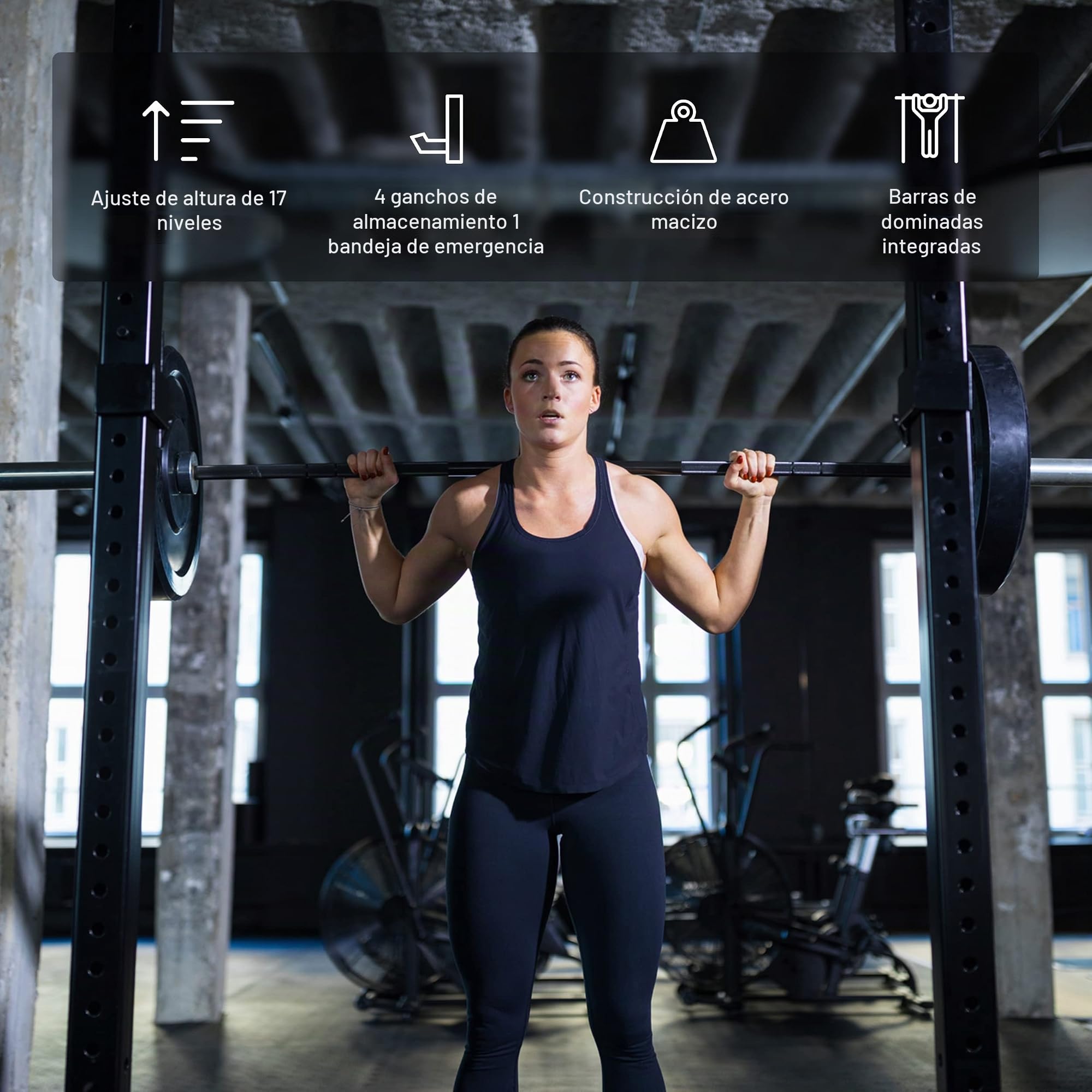MSPORTS Power Rack Premium Cage H/B/T – 215 x 120 x 140 cm – Estación de fuerza hasta 200 kg Pesas Jaula Squat Fitness Station