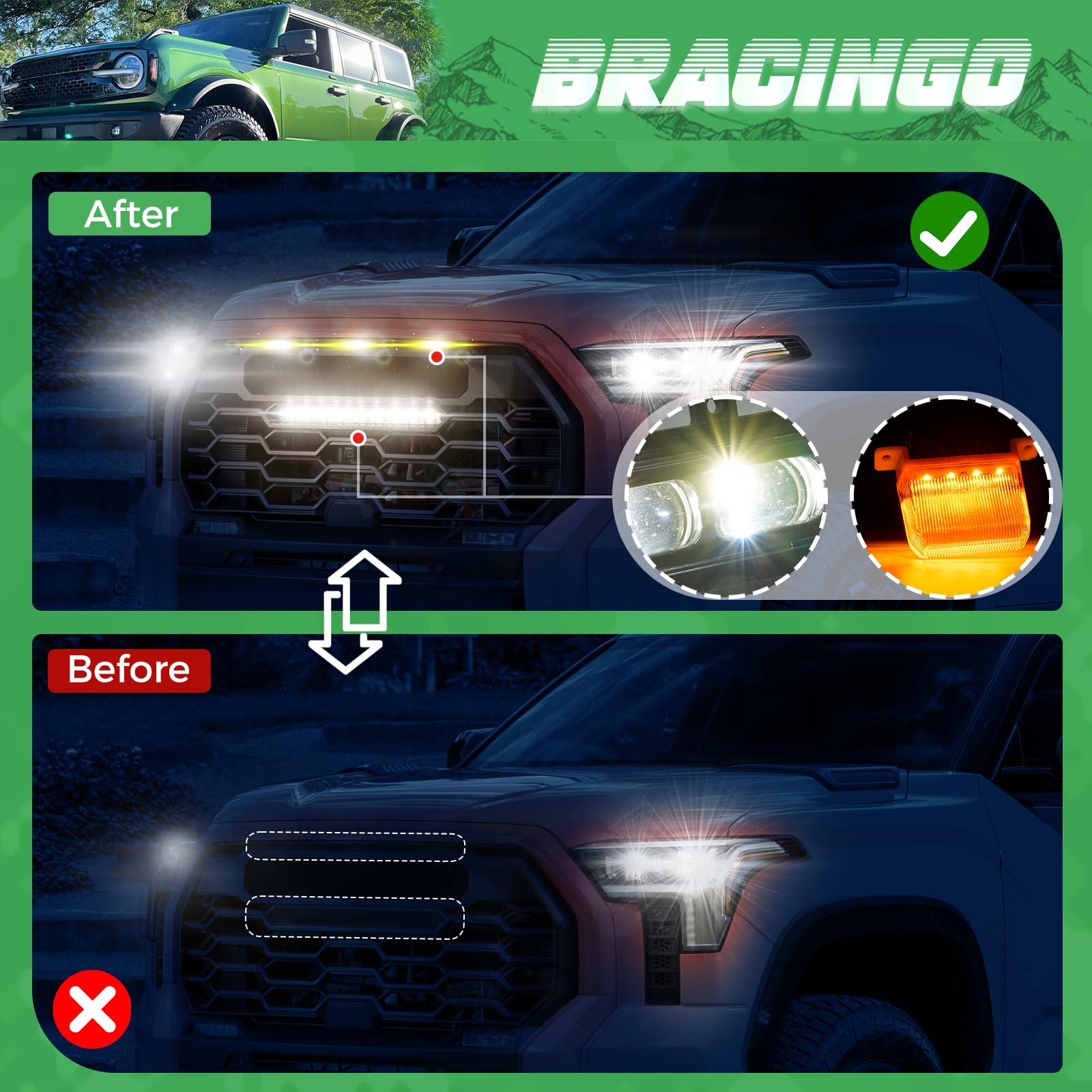 Amazon | Bracingo フロントバンパーグリルLEDライトキット トヨタ 