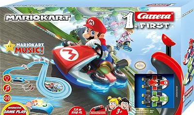 Carrera First Mario Kart™ – Royal Raceway Autorennbahn für Kinder ab 3 Jahren | 2,4m Rennstrecke mit Mario und Yoshi | mit original Mario Kart-Sound I Geschenke für Kinder zu Ostern