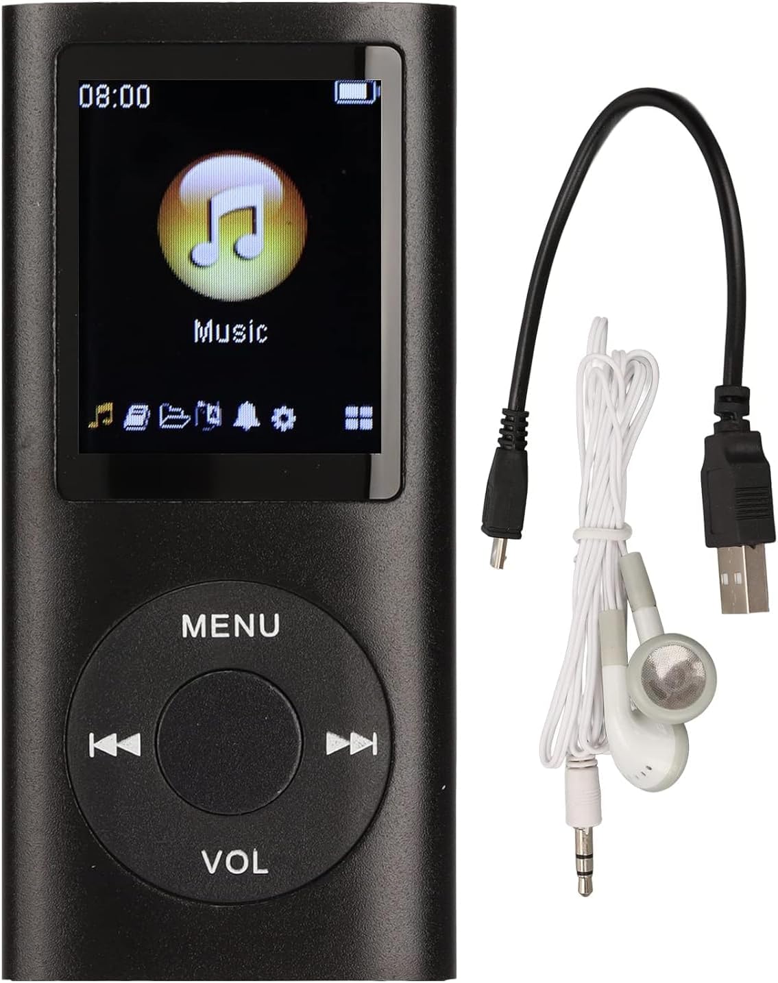 Sorandy MP3 Player, Music Player Supports up to 64GB, Slim Classic Digital 1.8in LCD Screen Mini USB Port with FM Radio Voice Recorder, Speaker Lossless Sound, Earphones Included (Black)