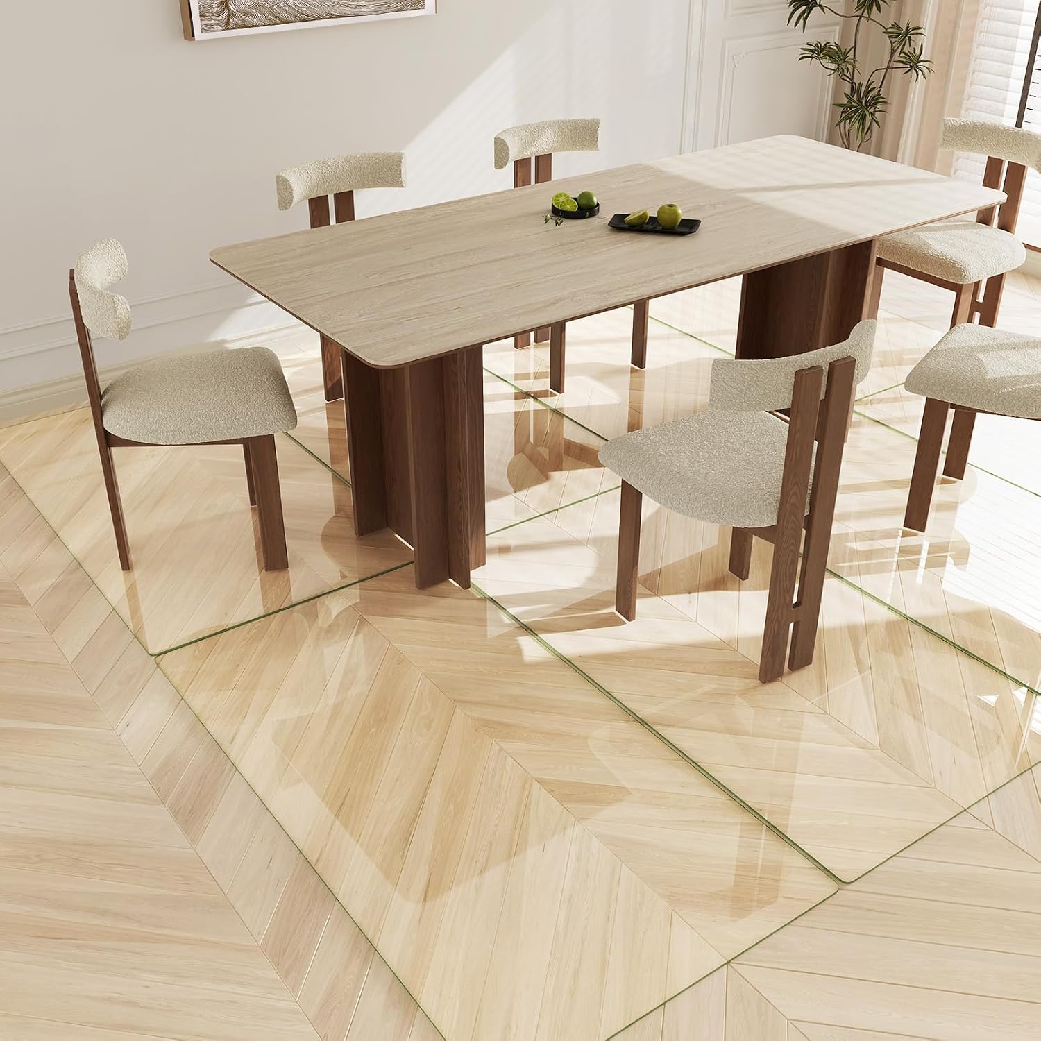 Koonmi Tempered Glass Chair Mat 30"x55" - Premium Office Chair Mat for Hardwood Floors & Low-Pile Carpet with 4 Non-Slip Pads - Thick Scratch-Resistant Surface