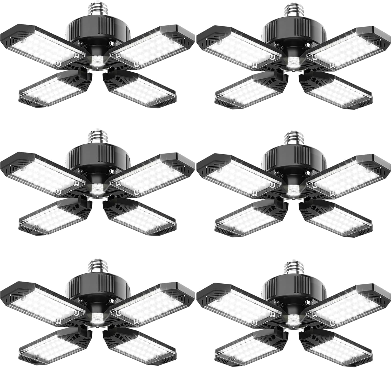 LED Garage Light - 4 Pack 130W 13000LM Deformable 4+1 Panel LED Garage Ceiling Lights with Transformer, E26/27 Base, 6500K Daylight White Shop Lights for Factory, Storage Room, Warehouse