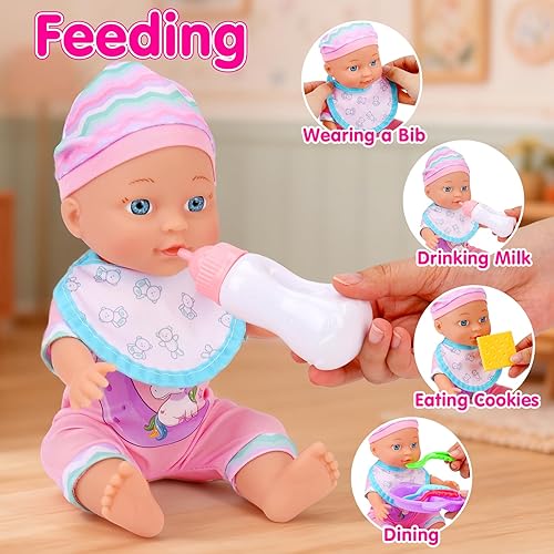 Miniatura 8 de Juego de cochecito de muñeca de bebé para niñas pequeñas de 3-5, 4, 6, 5-7, juego de muñecas con muñeca de 11 pulgadas, bañera y 20 accesorios para