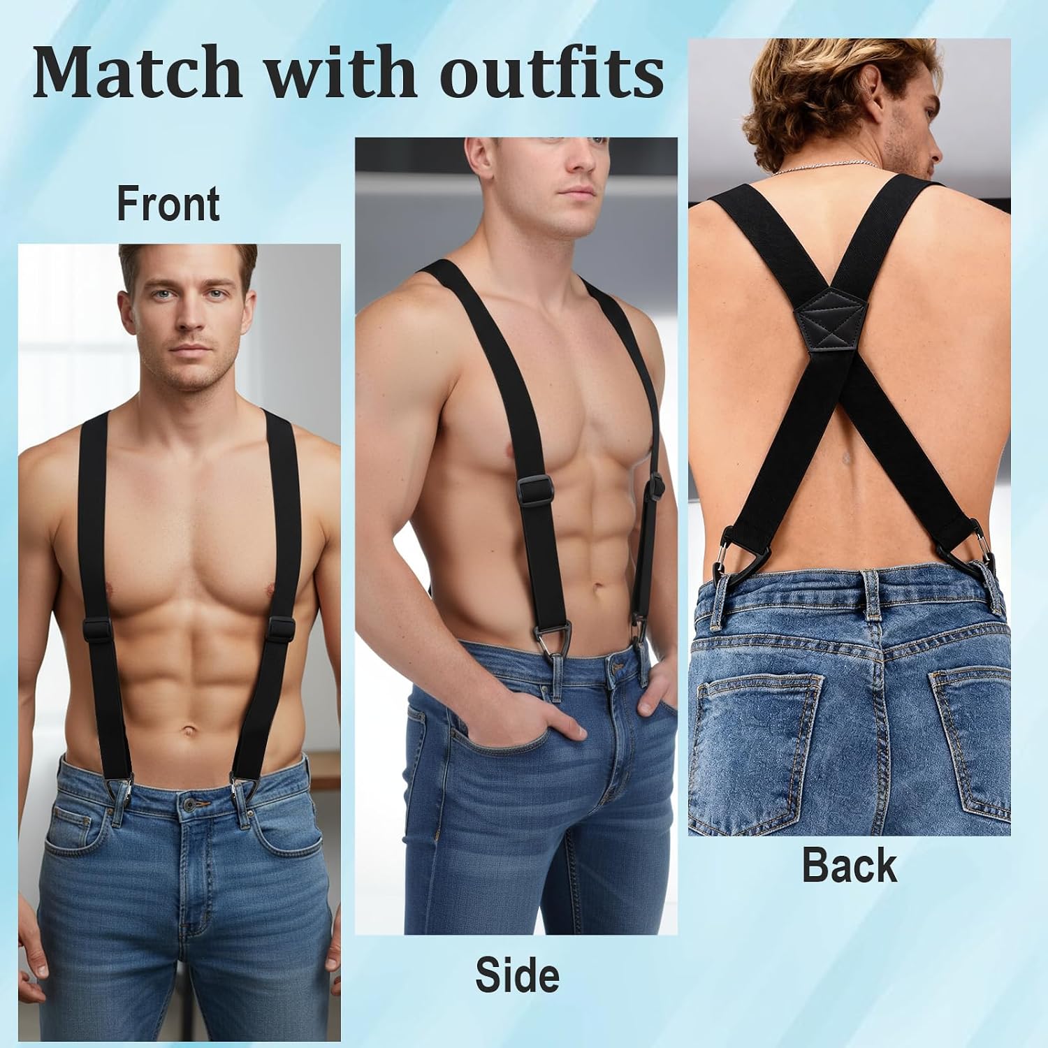 Hecila Invisible Suspenders for Men X Back 1.5" Wide Heavy Duty Suspender | Adjustable Elastic Men's Suspenders with 4 Snap Hooks Under Clothes for Jeans Pants Outdoor & Skiing