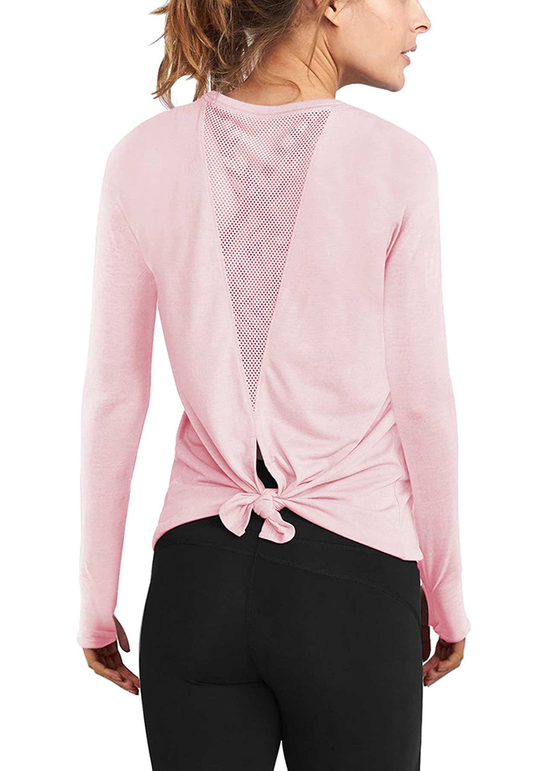 Mippo Long Sleeve Workout Shirts for Women Yoga Tops Open Back Running Shirts Athletic Clothes