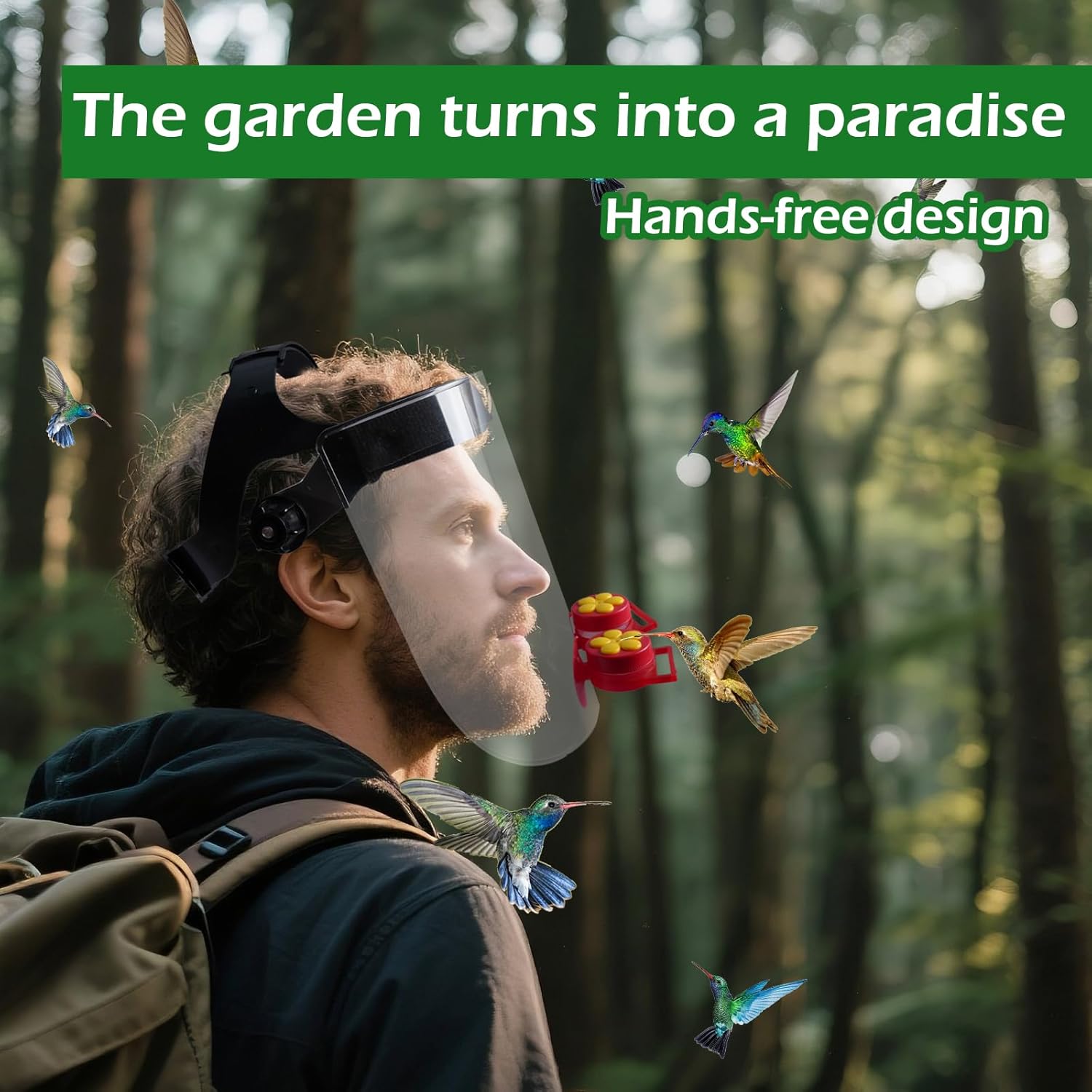 Hummingbird Feeder Helmet | Easy-Install Hummingbird Feeder Hat | 2 Feeding Ports, Round Nectar Box, Leak-Proof & Quick to Refill