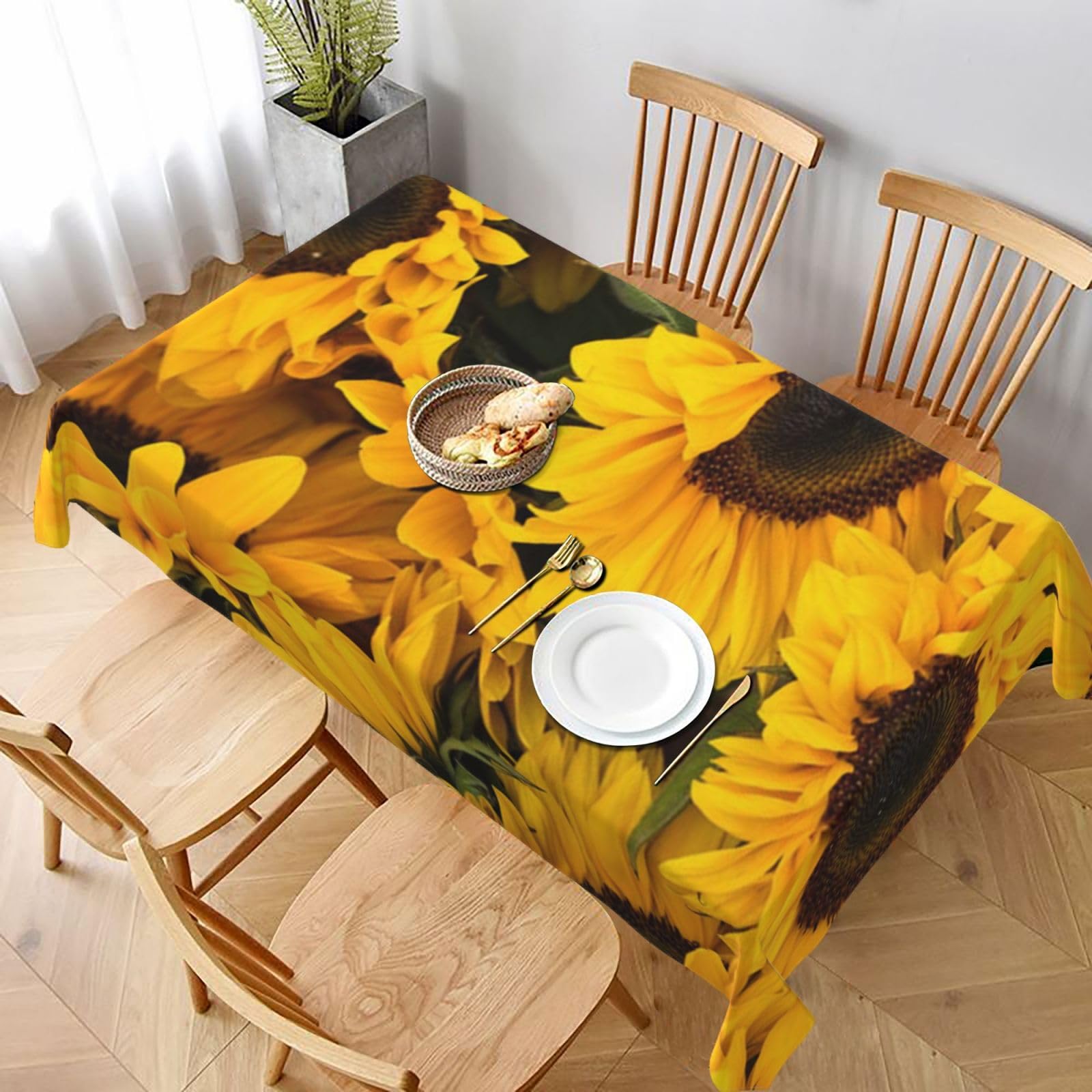 BNVSADC Sunflower Printed Rectangle Tablecloth 228x152 CM, Water Resistant Polyester Table Cloth Decorative Fabric Table Covers for Kitchen Dining Table Parties Camping