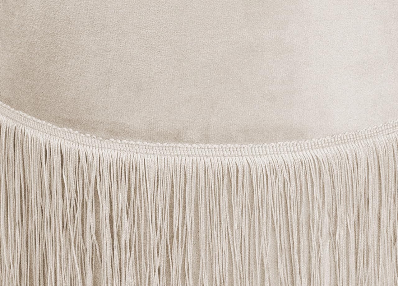BIANCHERIAWEB Pouf Salotto/Camera con Frangette Imbottito Modello Velvet Malibù Tinta Unita Pouf Beige