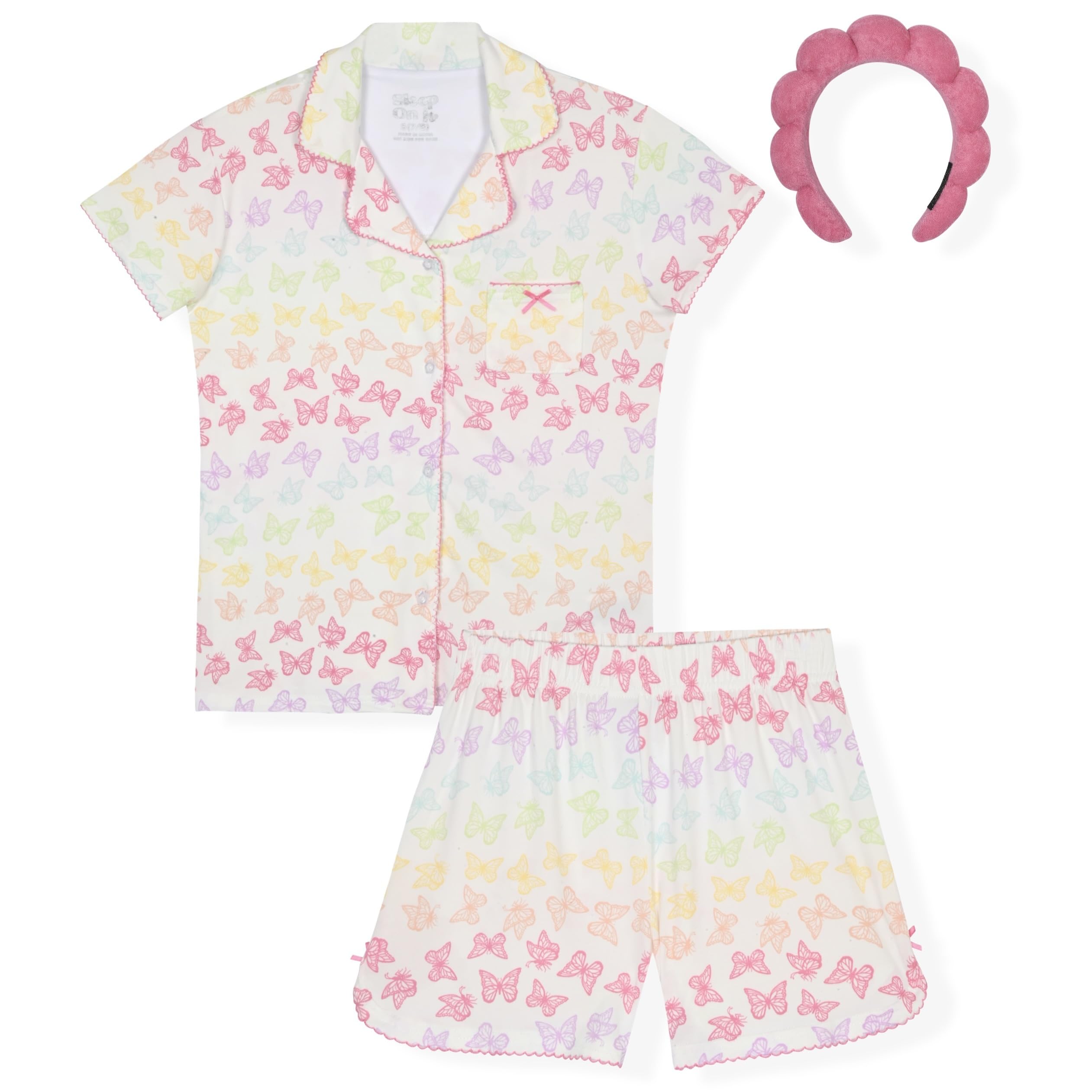 Sleep On It Girls Pajamas Button down Short Sleeve Collared Coat Set, Summer Pajamas for girls sleepwear