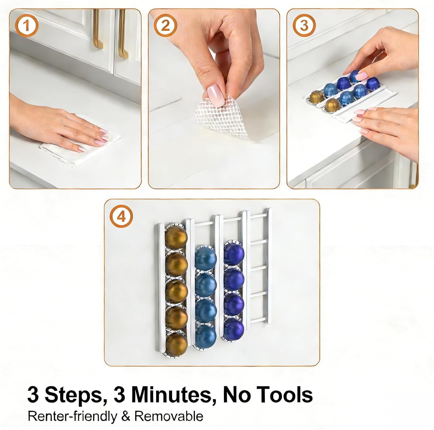 5-Pack Coffee Pod Holder, White Space-Saving Organizer Fit for 25 Nespresso VertuoLine Capsules, Wall or Cabinet Mount