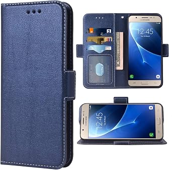 Compatible with Samsung Galaxy J7 2016 Folio Flip Wallet Case,PU Leather Credit Card Holder Slots Heavy Duty Full Body Protection Kickstand Protective Phone Cover for Glaxay GalaxyJ710 Cases Dark Blue