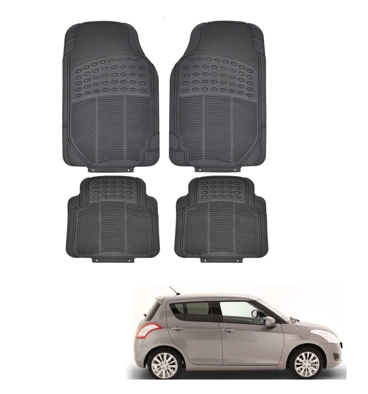 Kozdiko Car Simple Rubber Black Floor Mat Set of 4 Pcs for Maruti Suzuki Swift Type-2 (2011-2017)