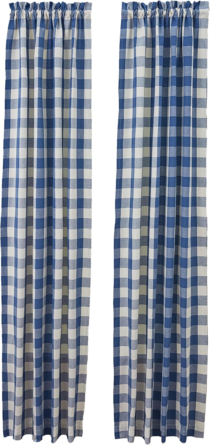 Park Designs Black Tan Buffalo Check Lined Curtains 84 Inch Length, Pair of Two Long Room Darkening Thick Cotton Drapes, 2 Set Neutral Country Window Panels for Farmhouse Living Room Decor