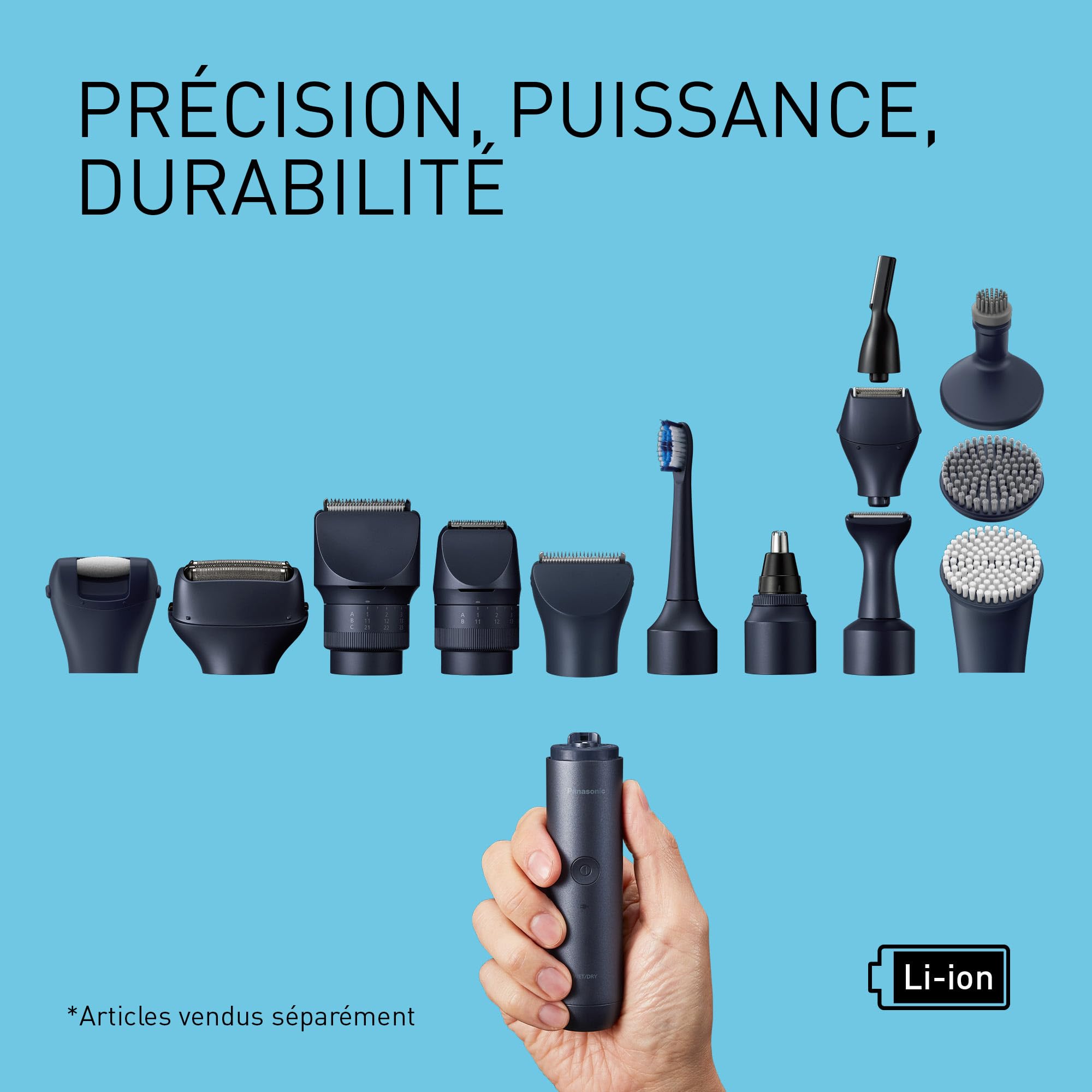 Panasonic MULTISHAPE - système modulaire de soins corps, cheveux et visage - ER-CKL1 : Kit unité principale étanche avec batterie rechargeable Li-ion et tête tondeuse étroite pour barbe