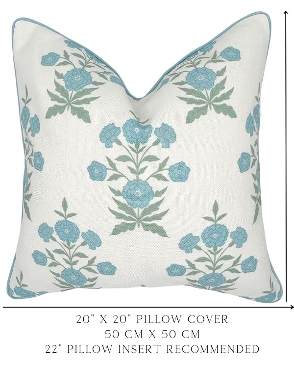 Jillien Harbor Amelia 20" x 20" Floral Throw Pillow Cover Blockprint 50 cm x 50 cm Grandmillennial Home Decor (20" x 20") by Jillien Harbor - Used condition - Image 2