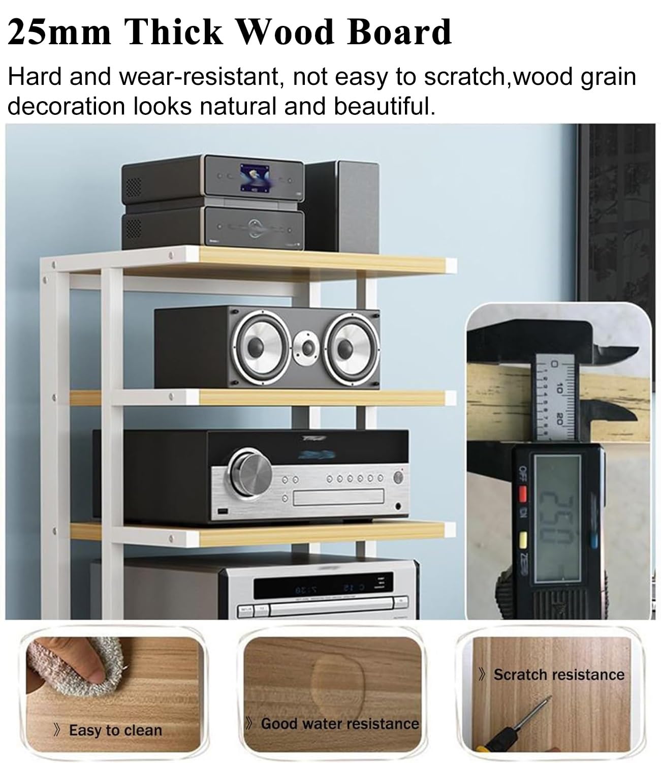 6-poziomowy, wytrzymały stojak na sprzęt audiowizualny, wysokość 116 cm – przenośny regał HiFi, szafka stereo do salonu, pokoju gier, studia muzycznego (biały + beżowy) (biały + beżowy, 60 x 40 x