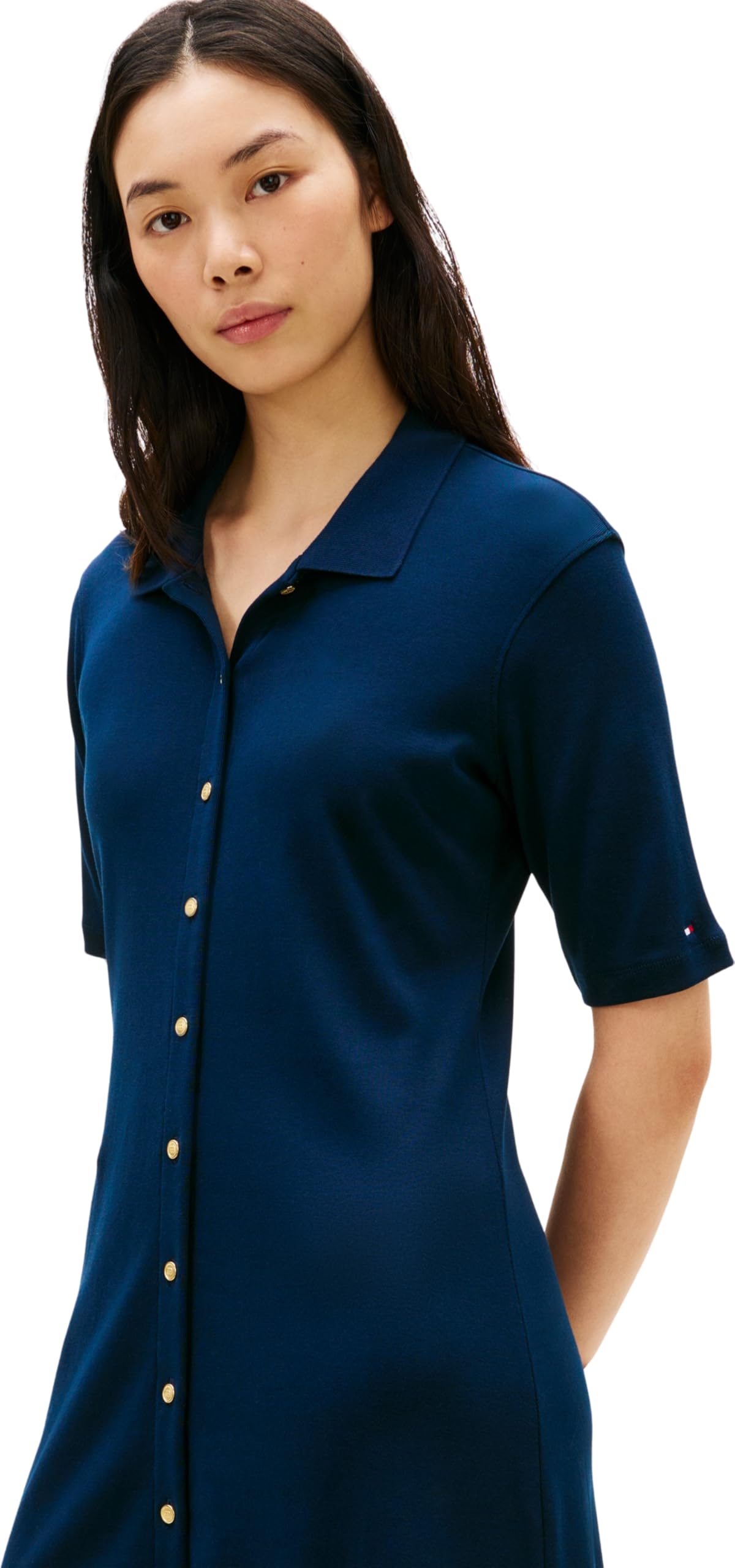 Tommy Hilfiger Women's Gold Button F&F Midi Dress WW0WW48776, Blue, XL