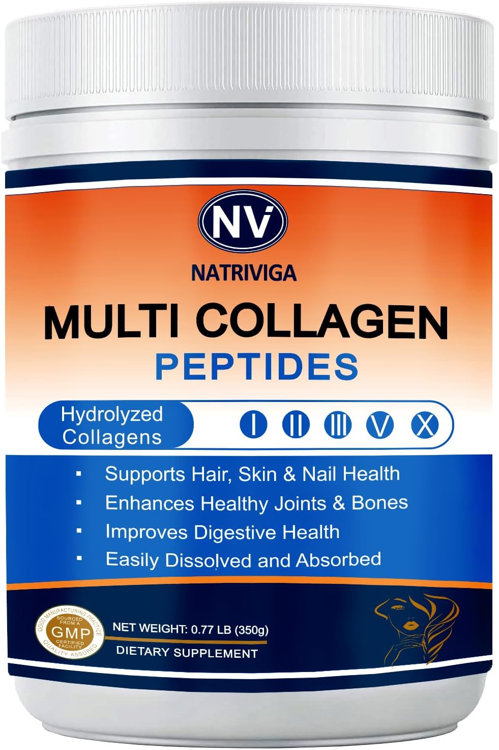 Multi Collagen Peptides Powder - Type I, II, III, V, X - Hydrolyzed Collagen Peptides with Vitamin C Hyaluronic Acid, Supports Skin Hair Nail & Joint, Grass-Fed, Non-GMO, 35 Servings
