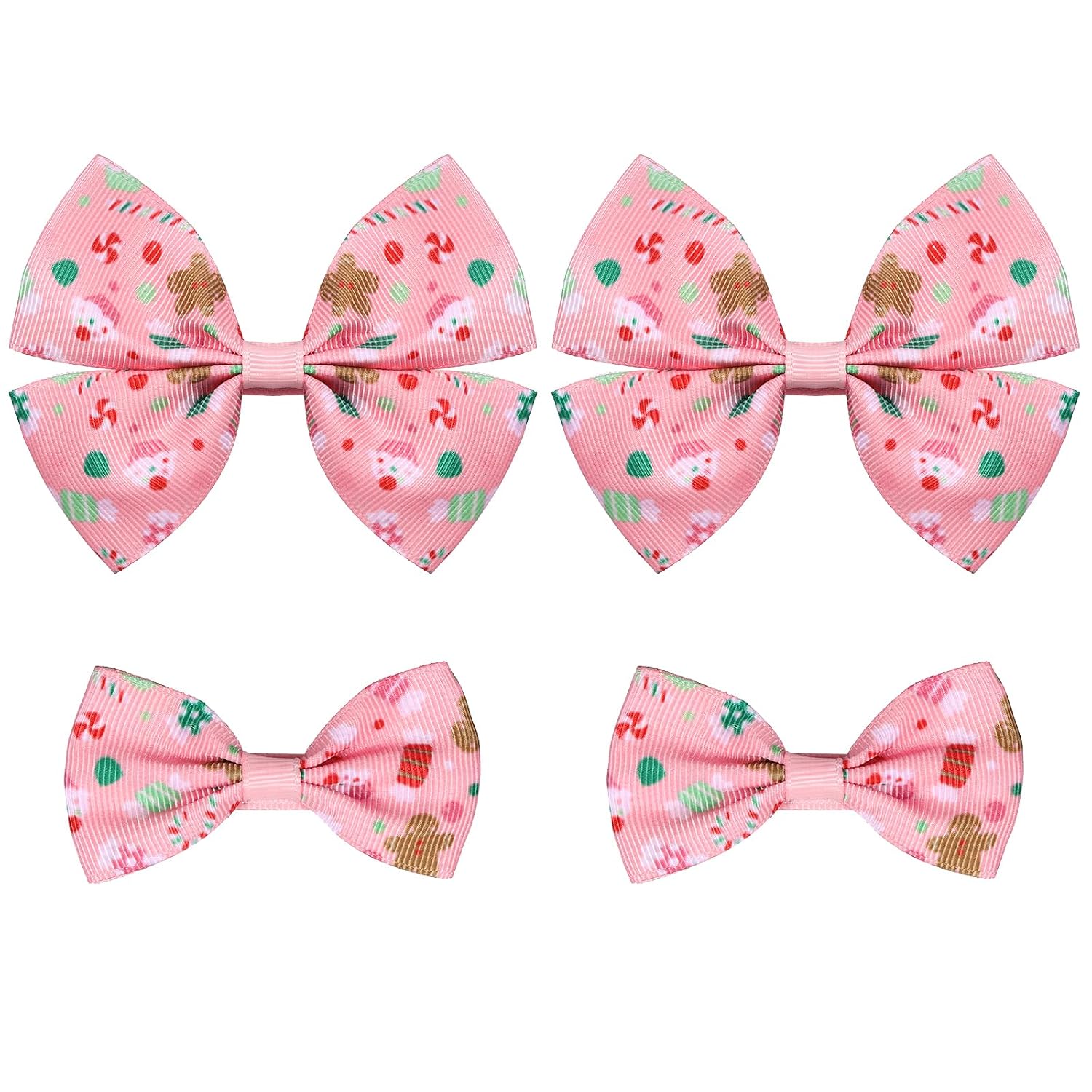 Pink Gingerbread Grosgrain Ribbon Bow Christmas Hair Clip for Girls Women