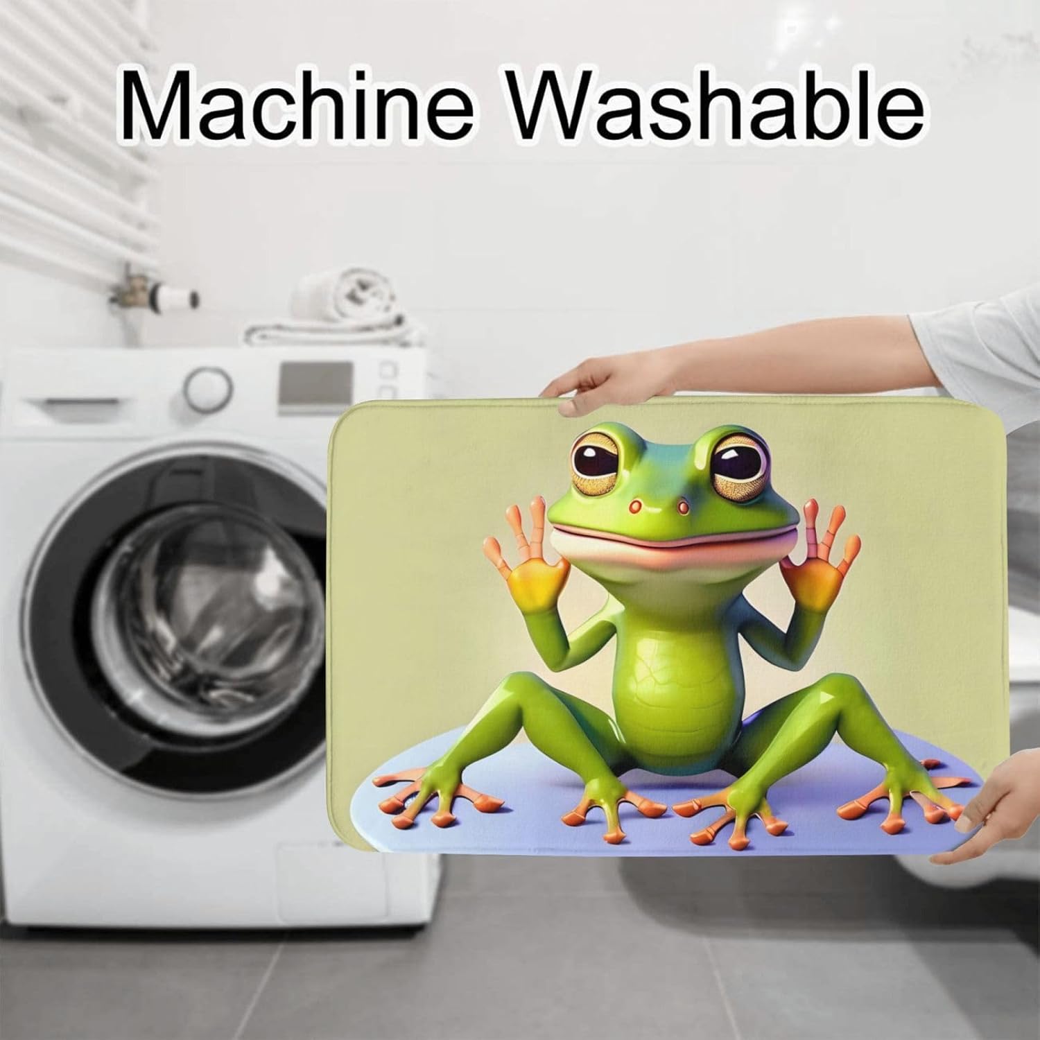 The Funny Frog Doing Yogabathroom Rugs 3 Piece Set,* Non-Slip Bathroom Rugs, for Bathroom, Bedroom, Living Room, Toilet, Etc.