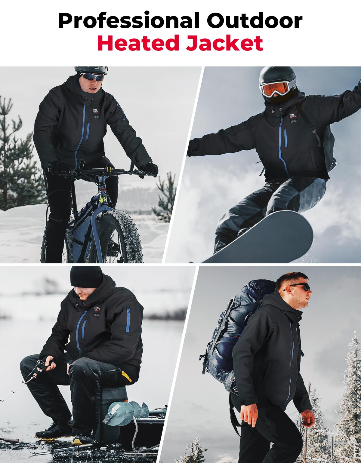 KEMIMOTO Giacca Riscaldata per Uomo Donna, Giacca Calda Riscaldata Elettrica con Batteria Esterna da 9600 mAh, per Moto Sci Pesca Escursionismo