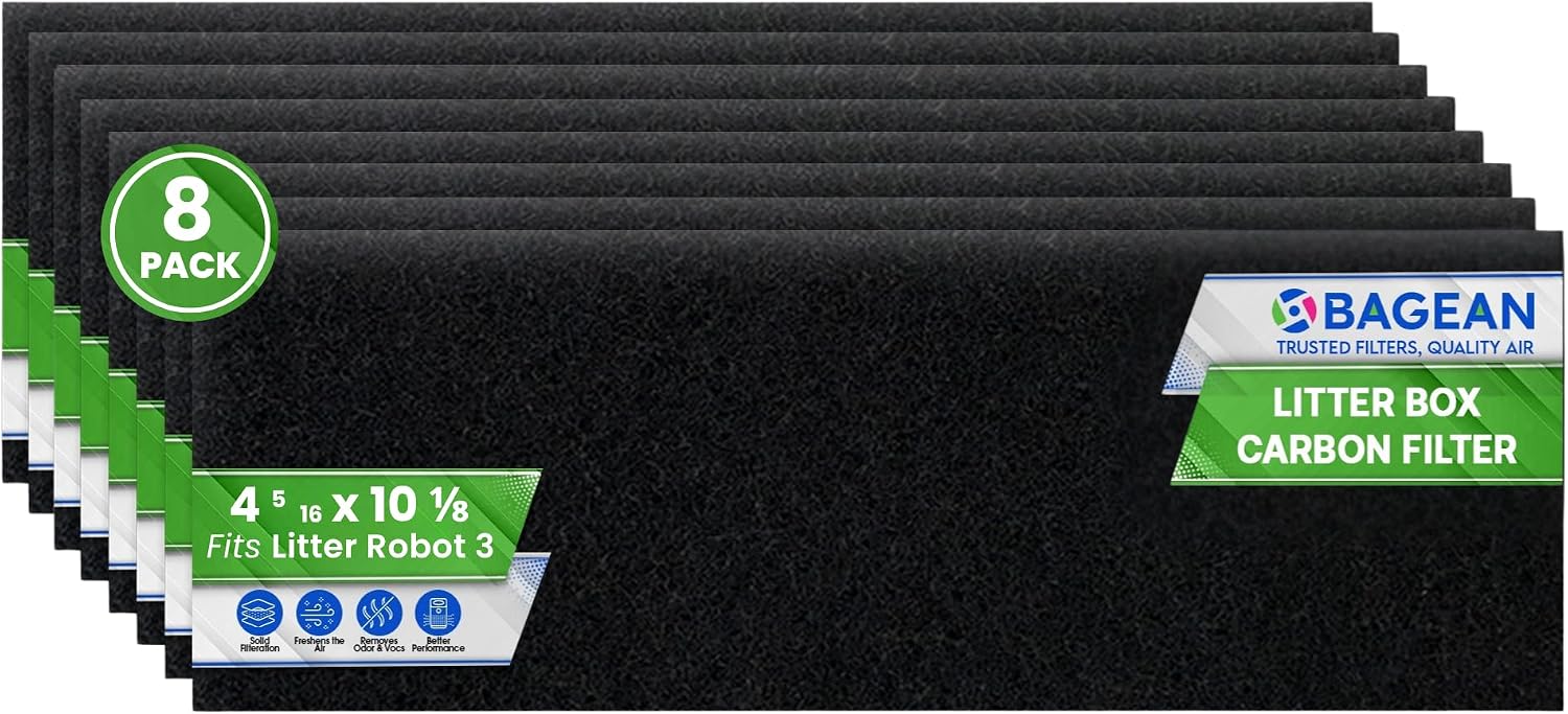 Bagean Litter Box Carbon Filter Compatible with Litter Robot 3 Filter | Activated Charcoal Cat Litter Box Filter Replacement Absorbs Odors & Freshens the Air (12-Pack)