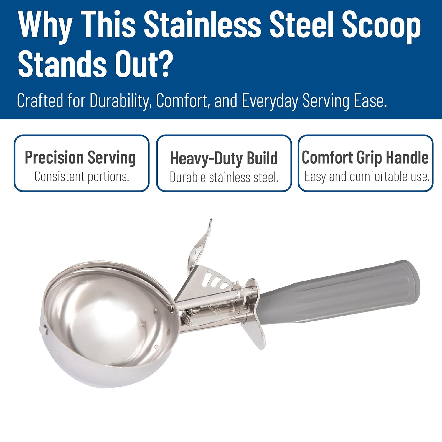 Carlisle FoodService Products 60300-8 Stainless Steel Portion Control Disher Scoop, 4 oz, Gray, Pack of 12