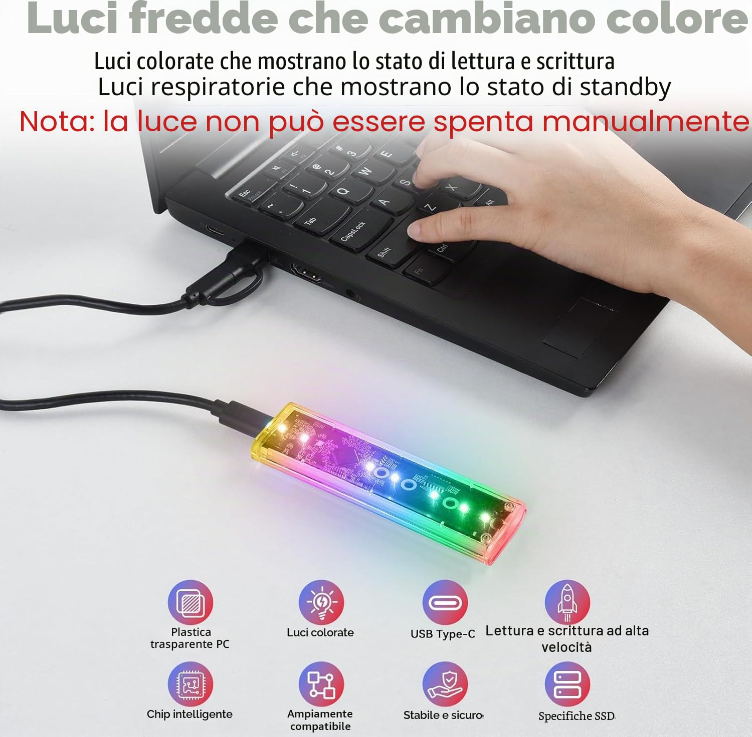 ELUTENG Case SSD M.2 NVMe USB 3.1 10Gbps Adattatore SSD M2 NVMe Senza Attrezzi Esterno Adattatore NVMe per PCIe M-Key SSD 2230/2242/2260/2280 Supporto UASP & Trim con Cavi USB C a C/A (Transaprent)