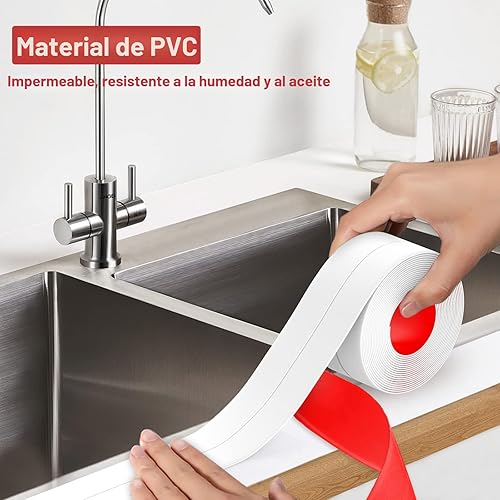 Miniatura 4 de Cinta de calafateo Fixmend, 3 rollos de cinta adhesiva impermeable, cinta de sellado para cocina, encimera, baño, fregadero, ducha, bañera
