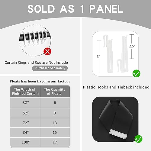 Miniatura 4 de Cortina plisada negra de bloqueo de luz de 108 pulgadas de largo para dormitorio - Drape plisado extra largo con aislamiento térmico para sala de