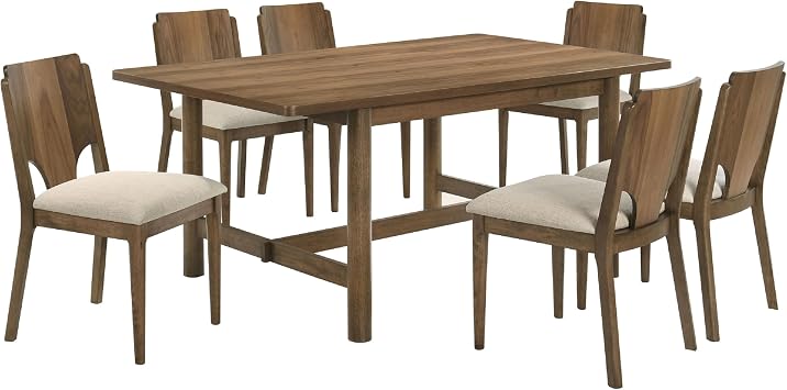 Billie 7pc Dining Table and 6 Chairs Set- Rich Walnut Brown and Beige