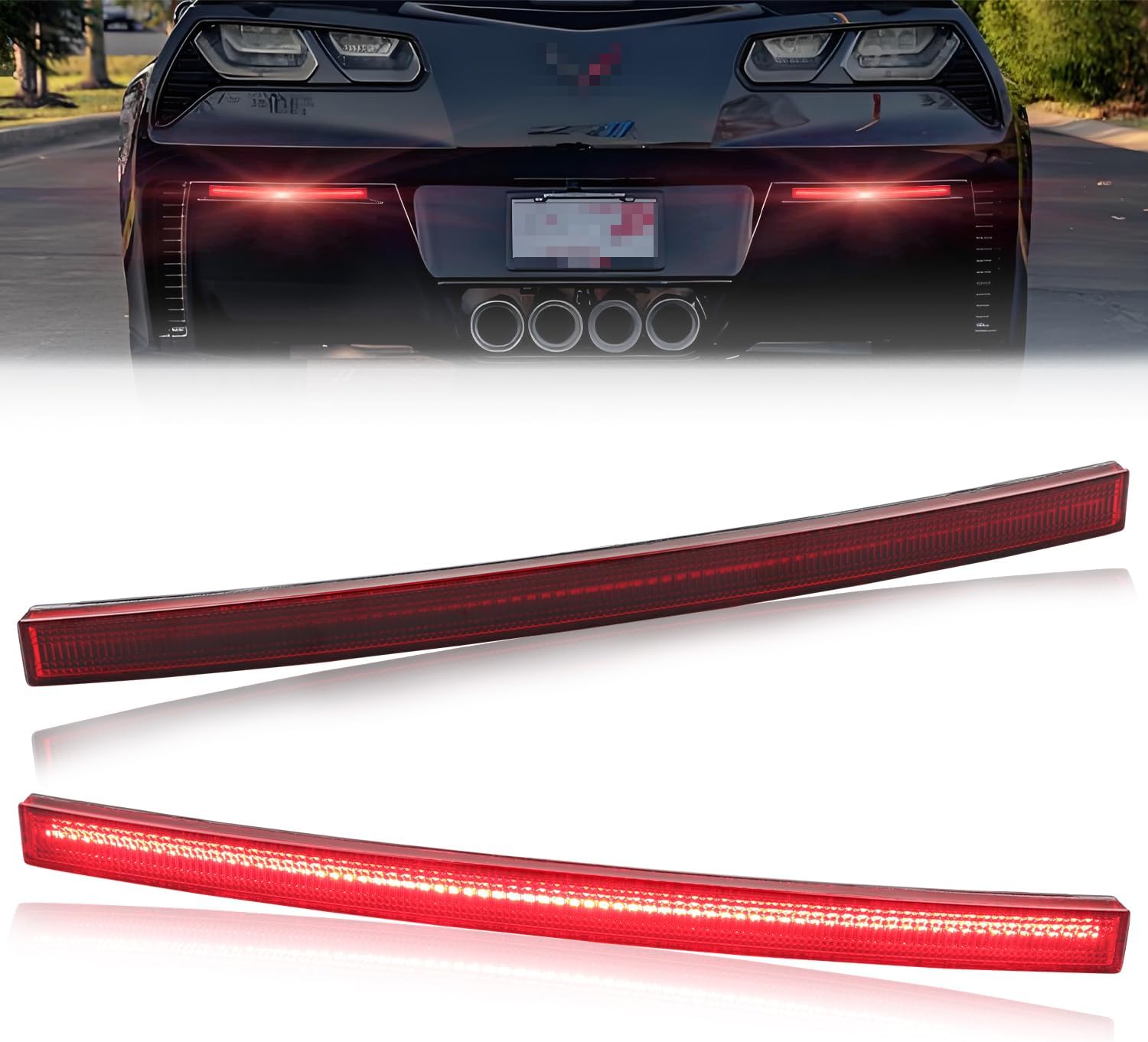 Can-bus Design Rear Bumper Reflectors Brake Tail Lights for 2014-2019 Chevy Corvette C7 Grand Sport | Stingray | Z06 | ZR1, [Newly Modern Upgrade] Smoked Len Red LED DRL Reflector Lights, 2PCS