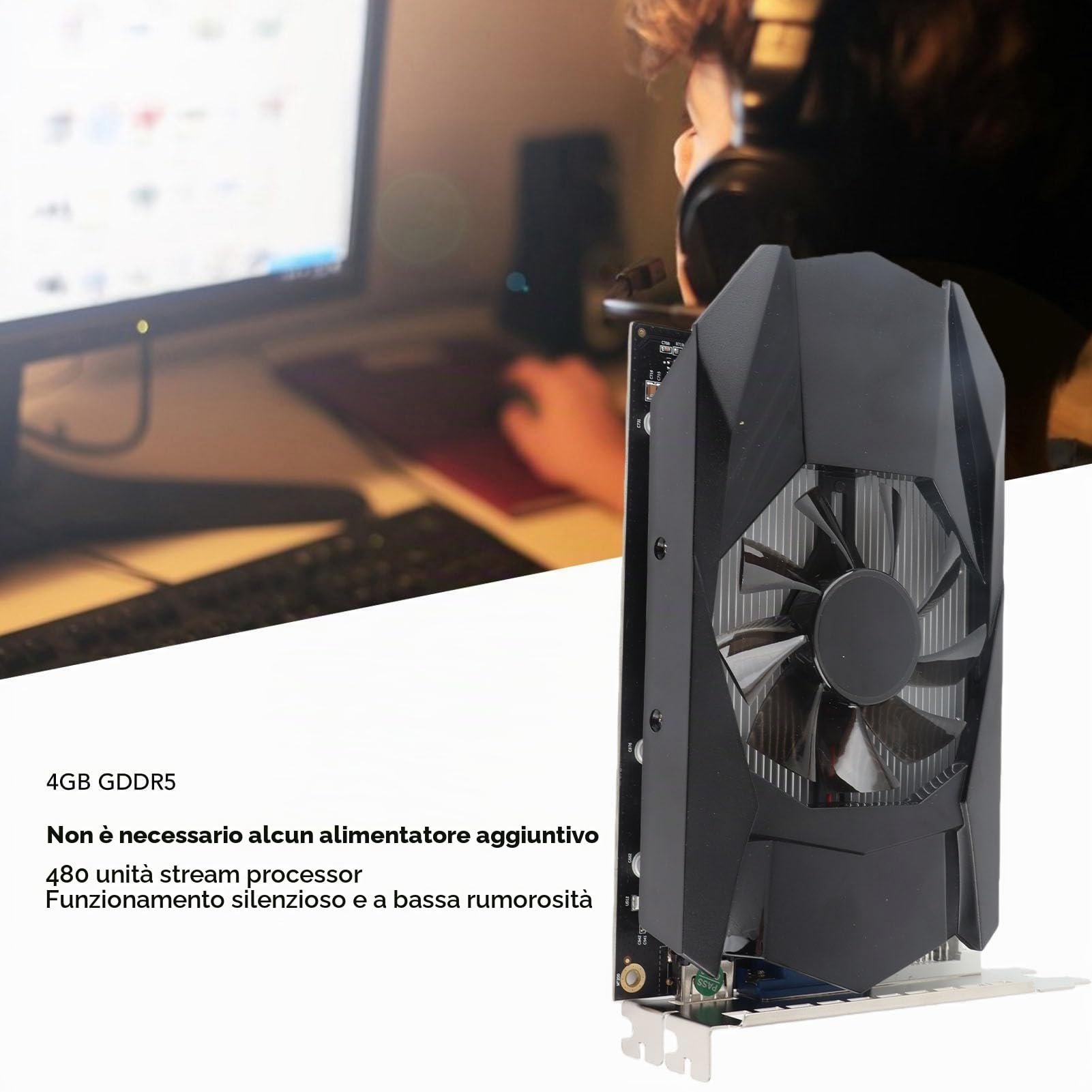 Scheda Grafica 4GB GDDR5, HD7670 Affidabile 128 Bit PCIe Uscita Video per Desktop Gaming Ufficio DVI VGA Profilo Basso 1 Pezzo