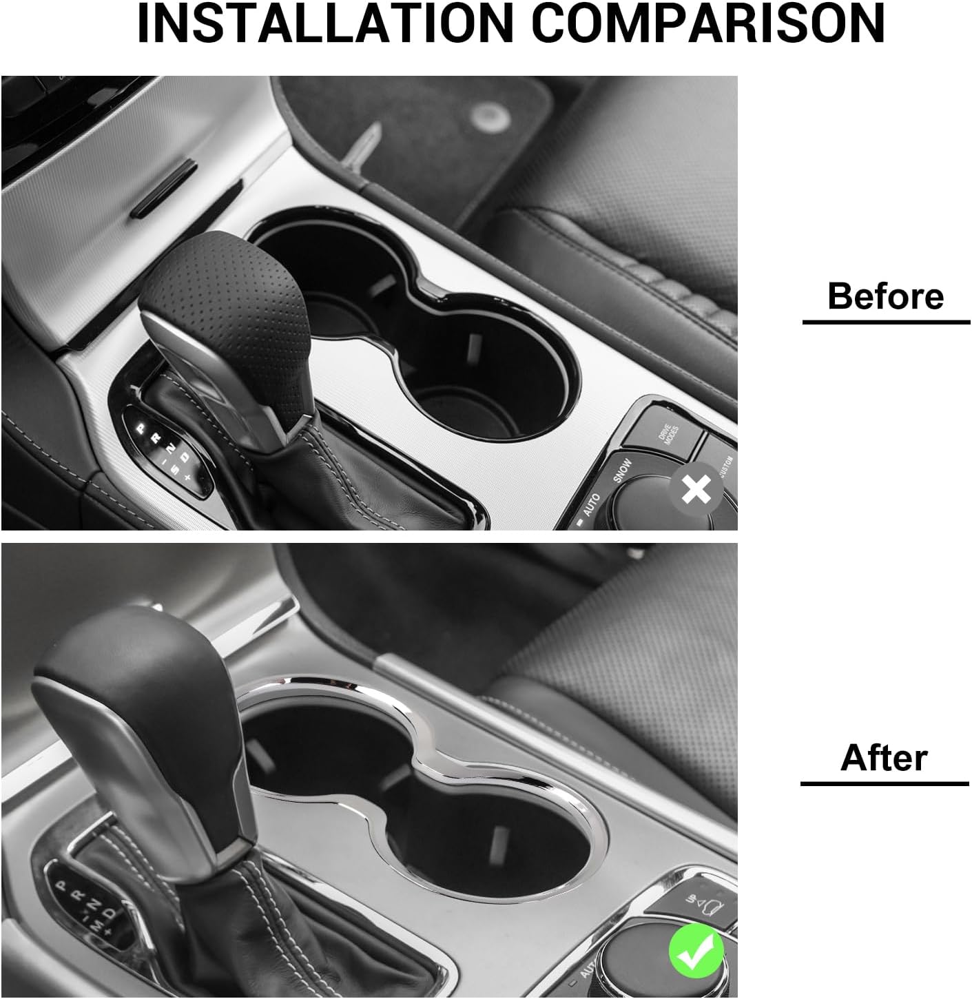 Jimen Compatible with Jeep Grand Cherokee 2011-2021, Front Cup Holder Cover Trim (Chrome)