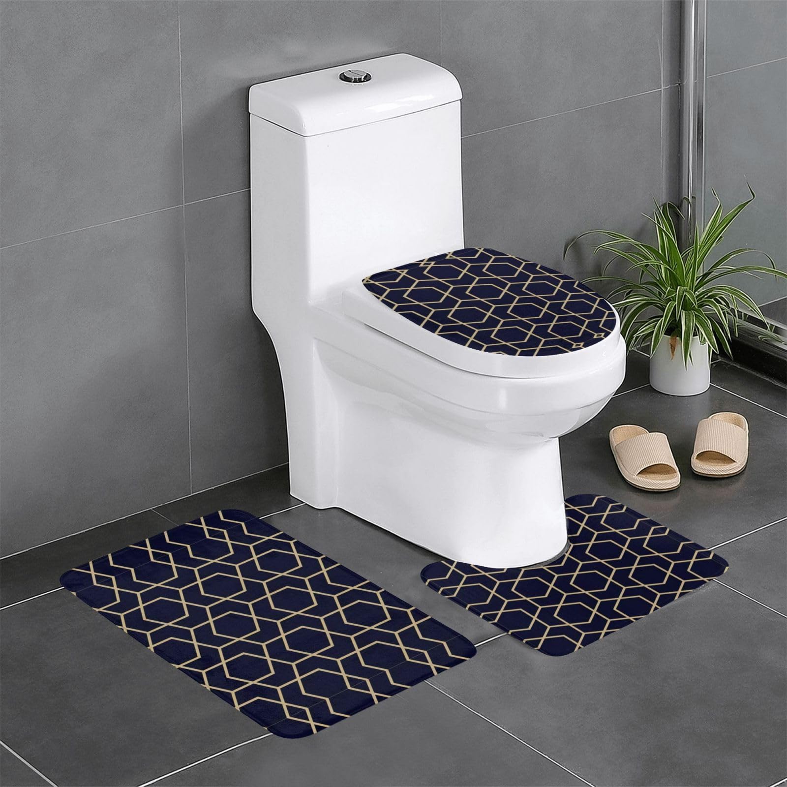 Tapis de bain absorbants anti-glisse à lignes géométriques pour sécuriser le sol